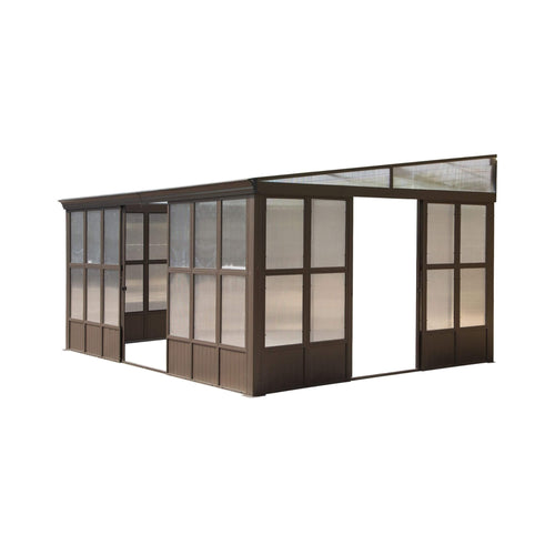 [12x16FT] Alora Pavilion Extra-Large All-Season Outdoor Wall-Mounted Sunroom Solarium With Detachable Polycarbonate Windows A