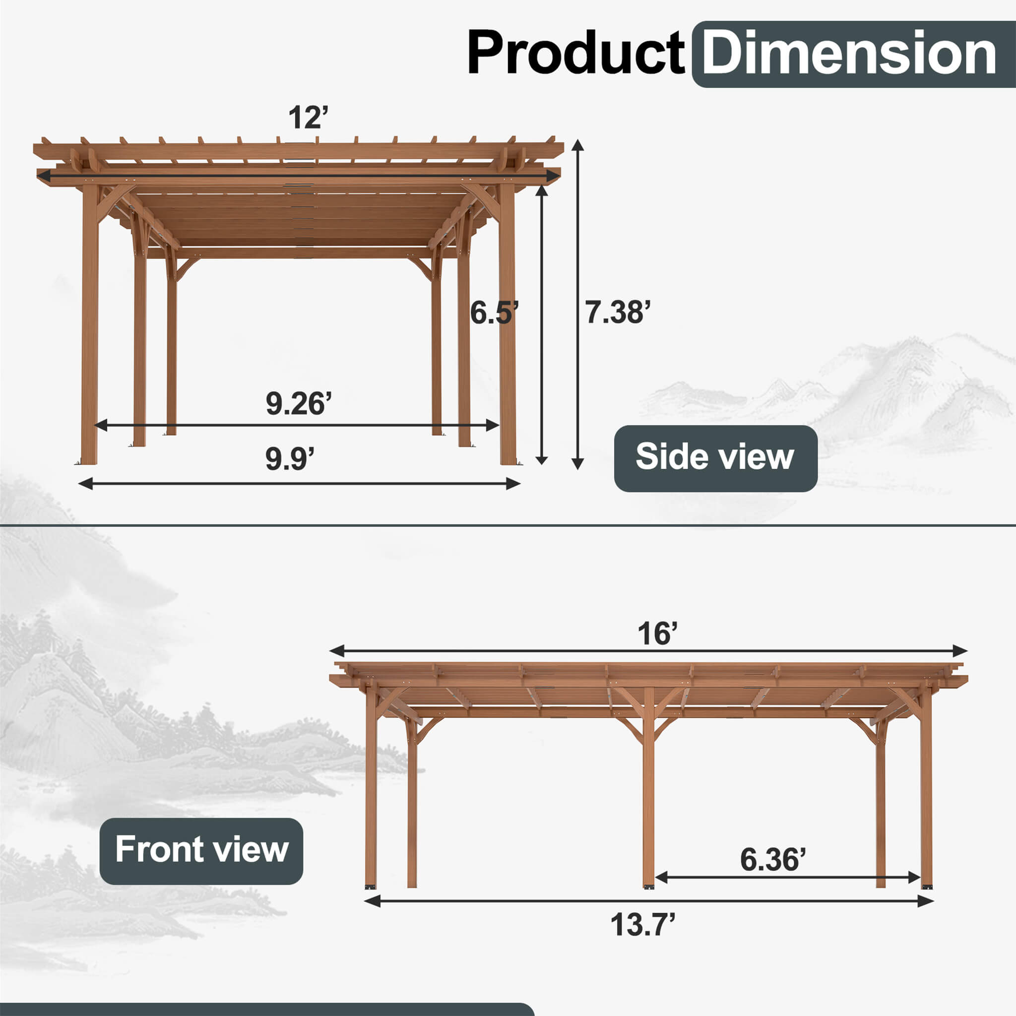 [12X16FT] Alora Extra-Large Outdoor Wooden Waterproof Grape Pergola (SAK76476) – SAKSBY WHOLESALE, view 11