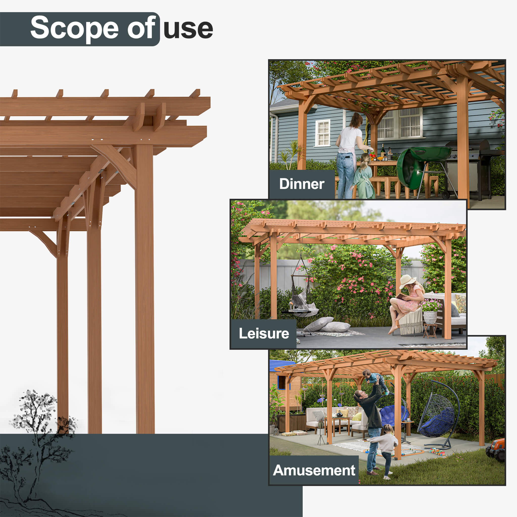 [12X16FT] Alora Extra-Large Outdoor Wooden Waterproof Grape Pergola (SAK76476) – SAKSBY WHOLESALE, view 6