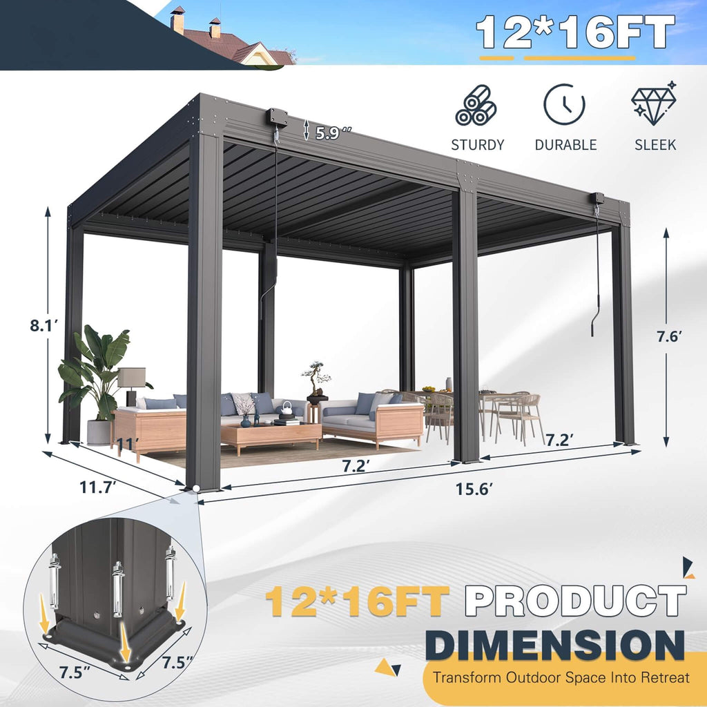 Alora Louvered Aluminum Pergola With Adjustable Roof And Pull-Down Screens (SAK46817) – SAKSBY WHOLESALE, view 14