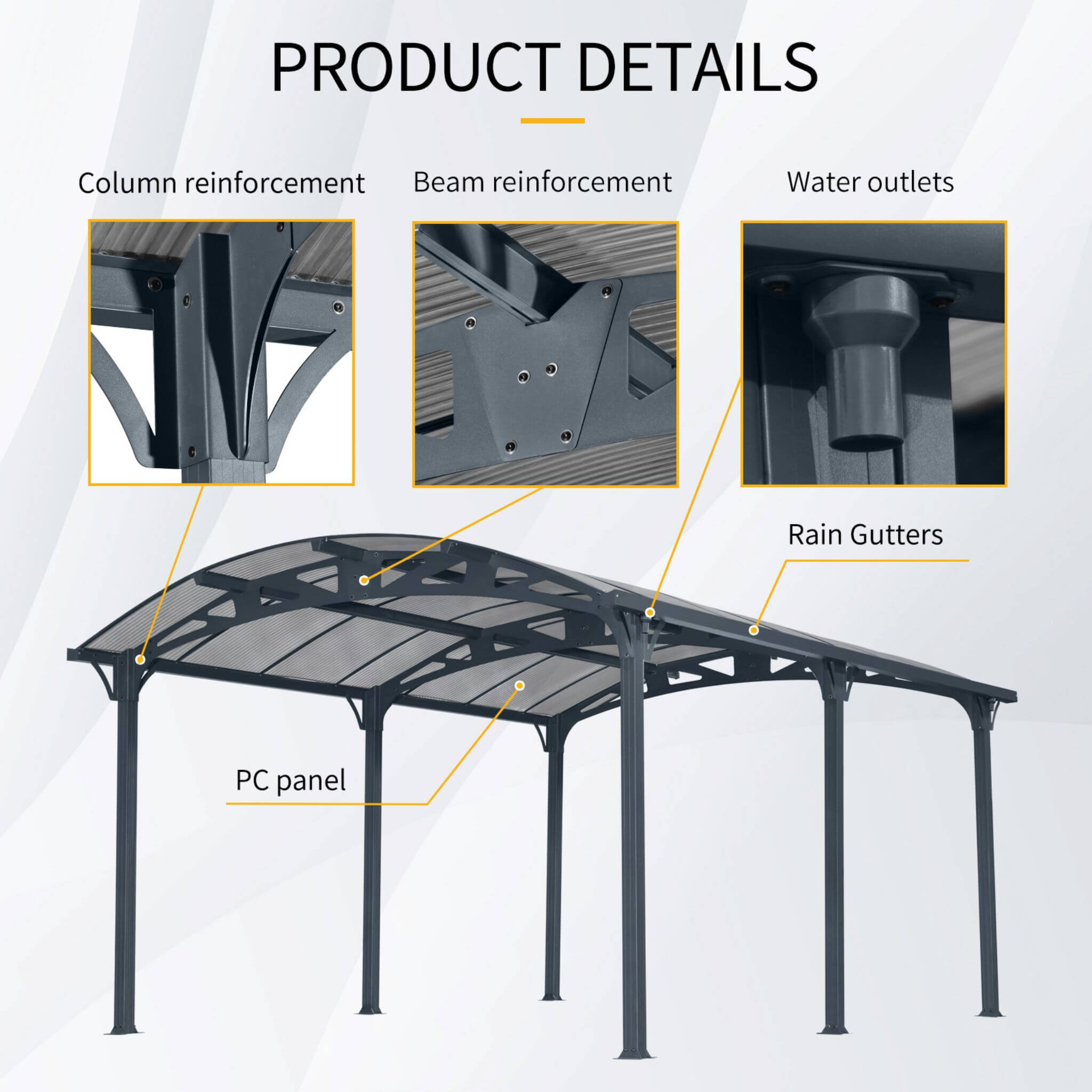[12X16FT] Alora Large Outdoor Aluminum Arch Carport With Polycarbonate Panels (SAK65820) – SAKSBY WHOLESALE, view 4