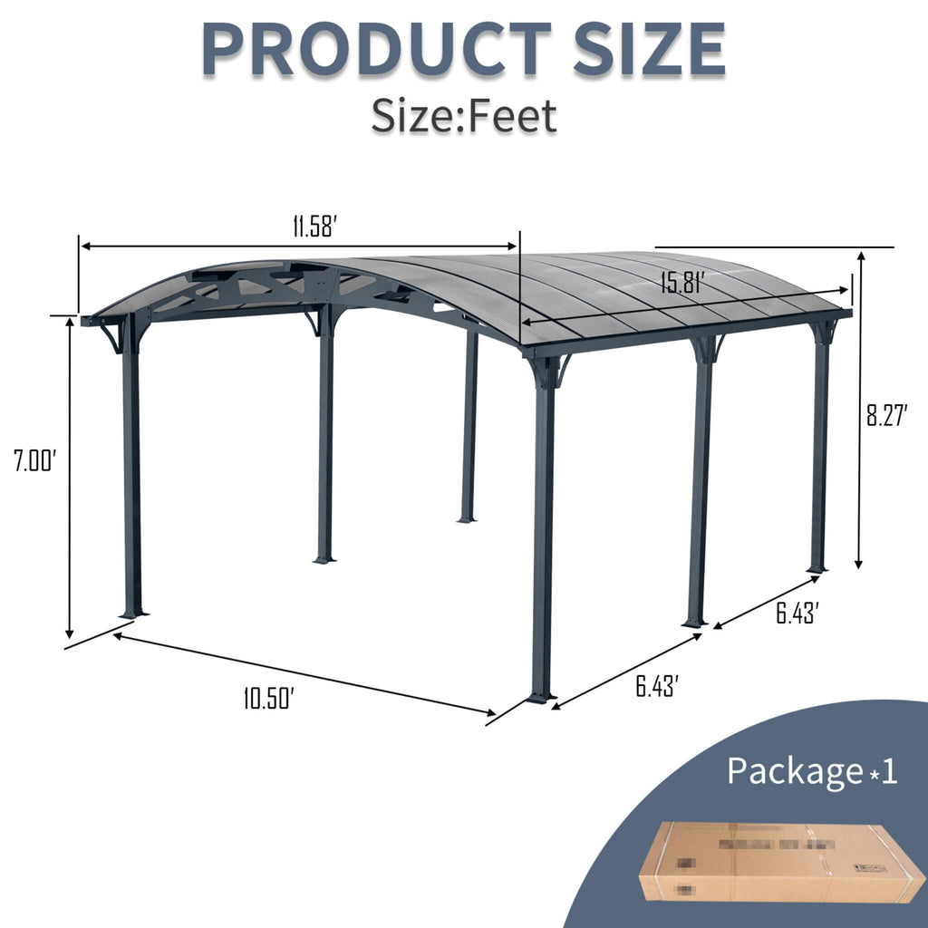 [12X16FT] Alora Large Outdoor Aluminum Arch Carport With Polycarbonate Panels (SAK65820) – SAKSBY WHOLESALE, view 8