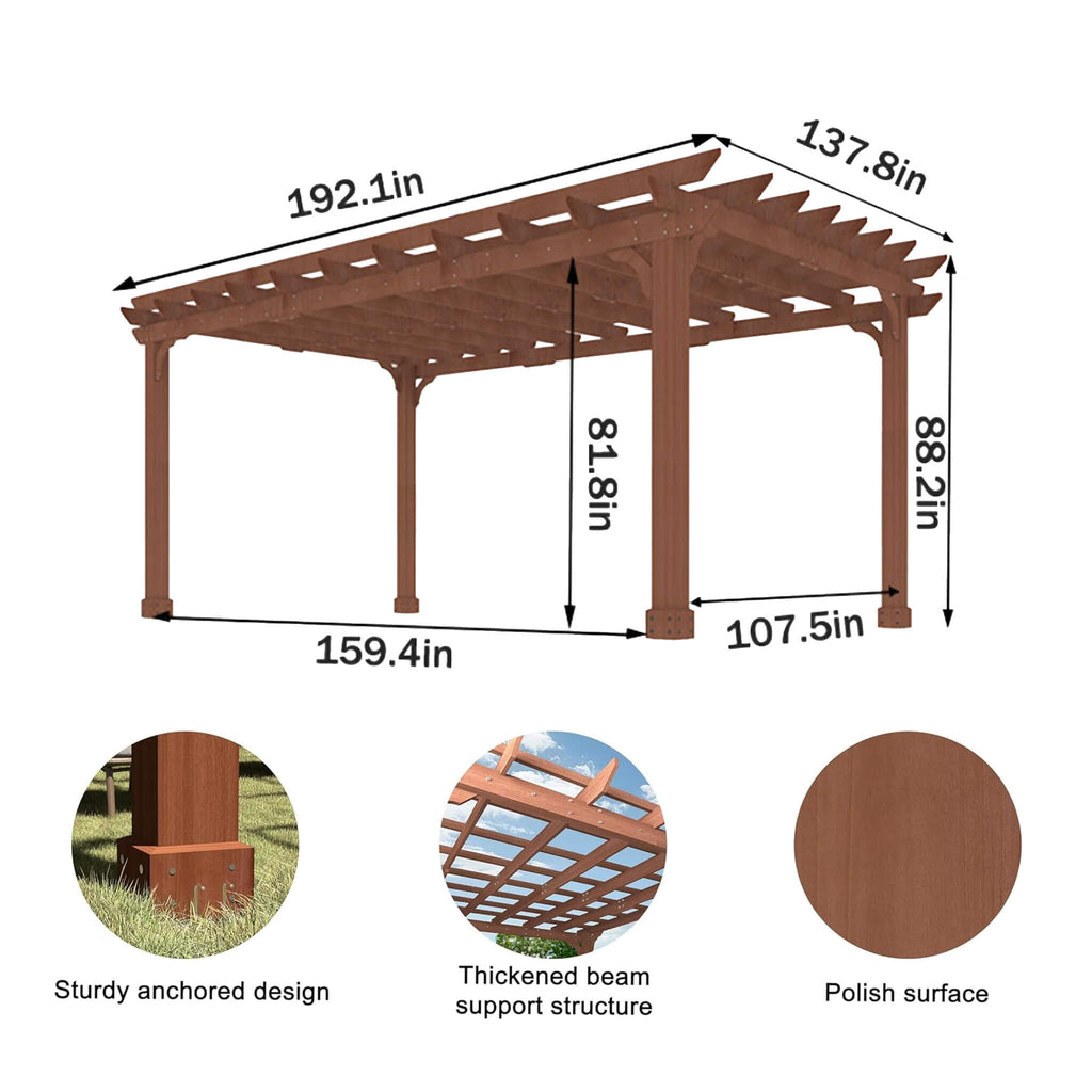 Alora Outdoor Cedar Wood Patio Pergola With Slatted Trellis Roof (SAK92150) – SAKSBY WHOLESALE, view 13