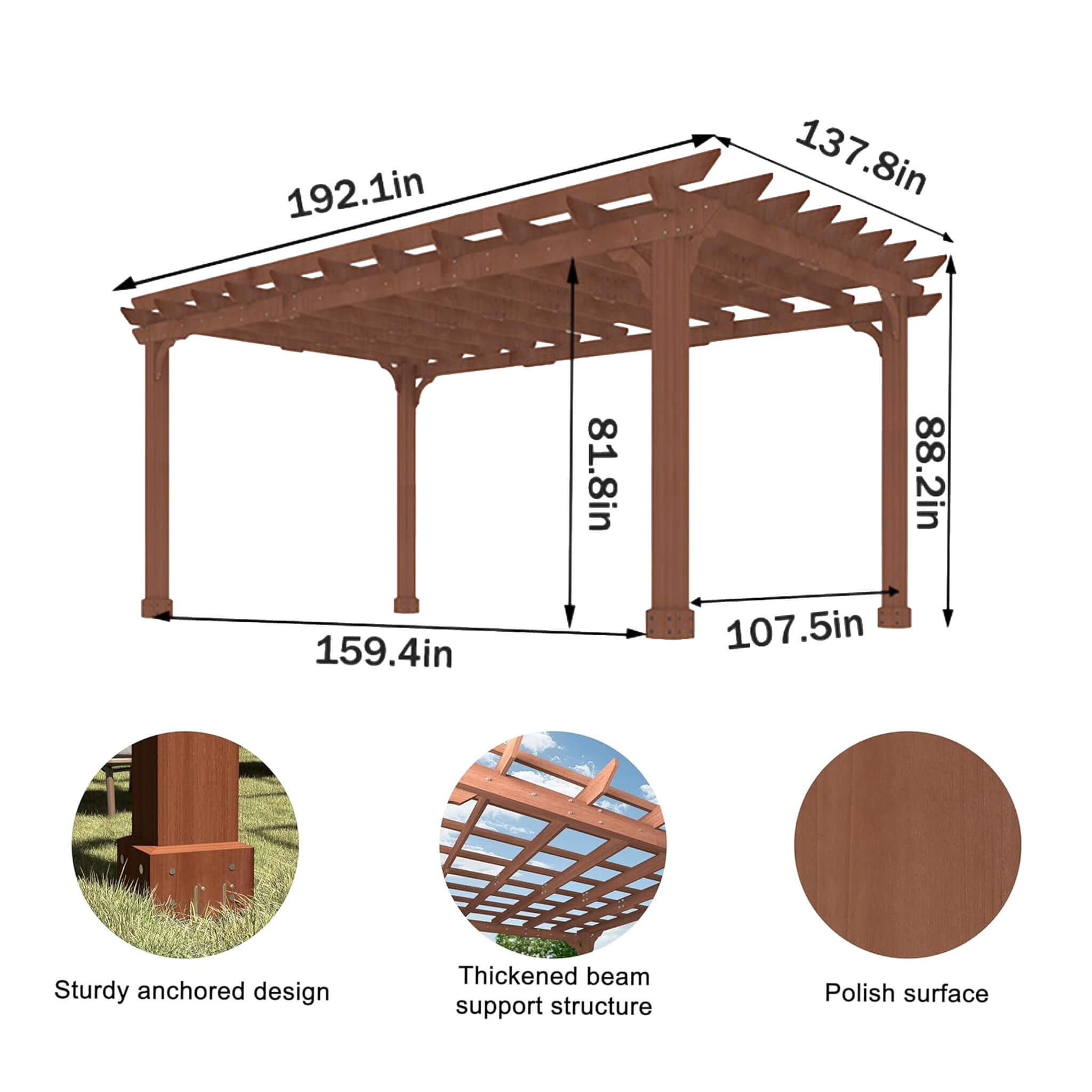 Alora Outdoor Cedar Wood Patio Pergola With Slatted Trellis Roof (SAK92150) – SAKSBY WHOLESALE, view 13