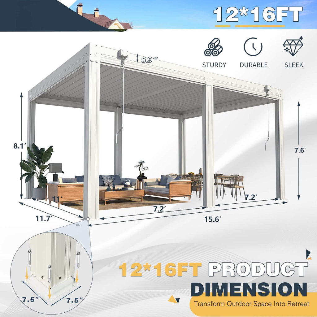 Alora Louvered Aluminum Pergola With Adjustable Roof And Pull-Down Screens (SAK46817) – SAKSBY WHOLESALE, view 11