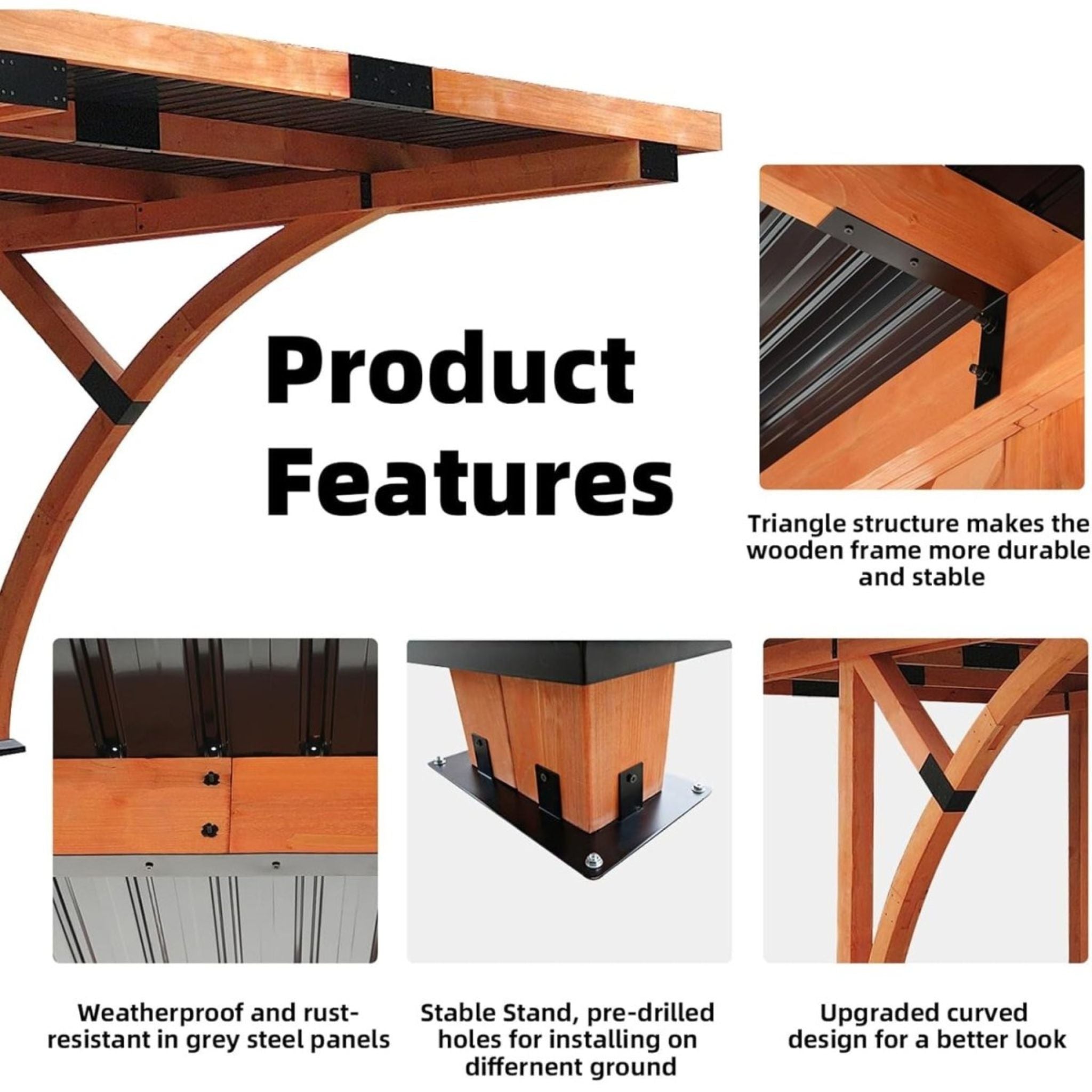 [12X18FT] Alora Premium Heavy-Duty Pine Wood Arc-Shaped Carport With Metal Roof (SAK94716) – SAKSBY WHOLESALE, view 3