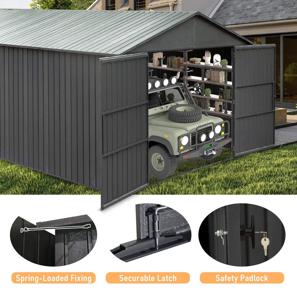 Extra-Large Outdoor Heavy-Duty Metal Garage Shed With Lockable Doors [No Floor] (SAK14093) – SAKSBY WHOLESALE, view 7