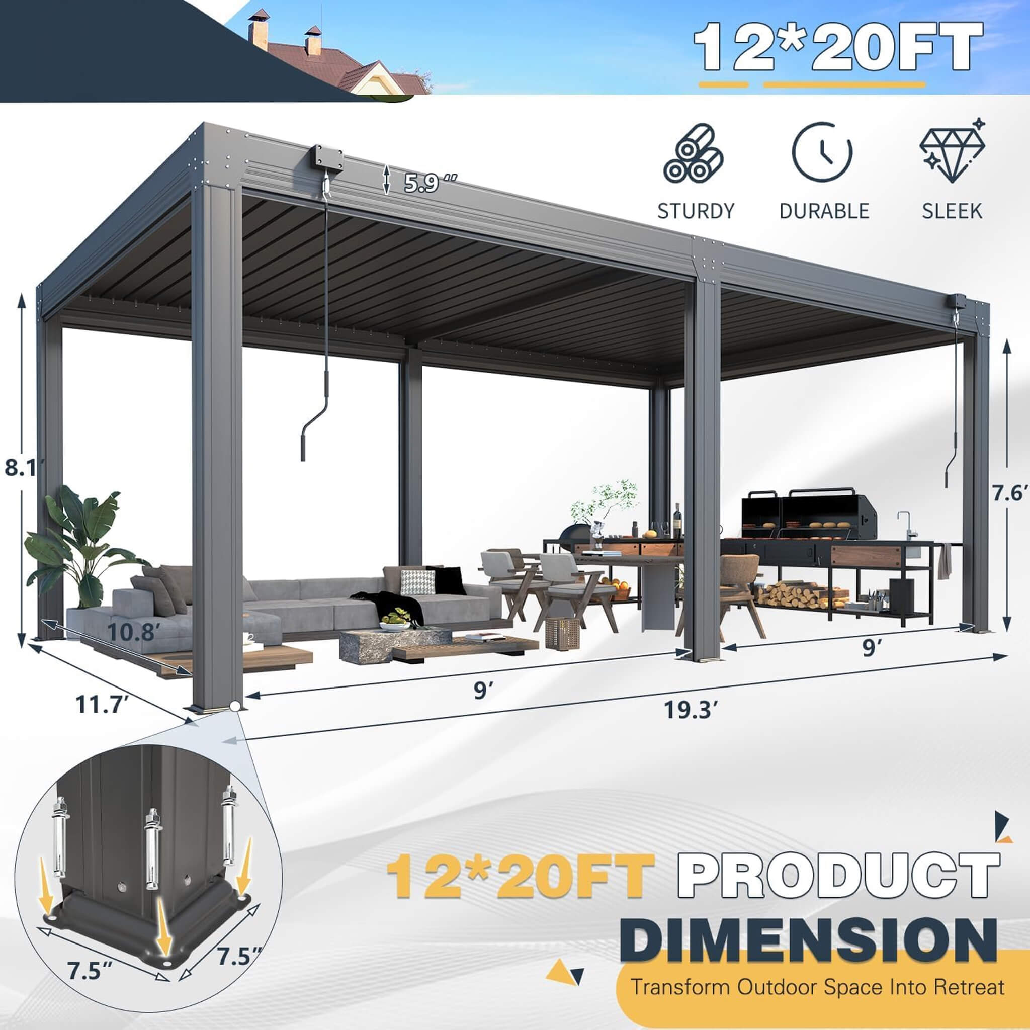 Alora Louvered Aluminum Pergola With Adjustable Roof And Pull-Down Screens (SAK46817) – SAKSBY WHOLESALE, view 15