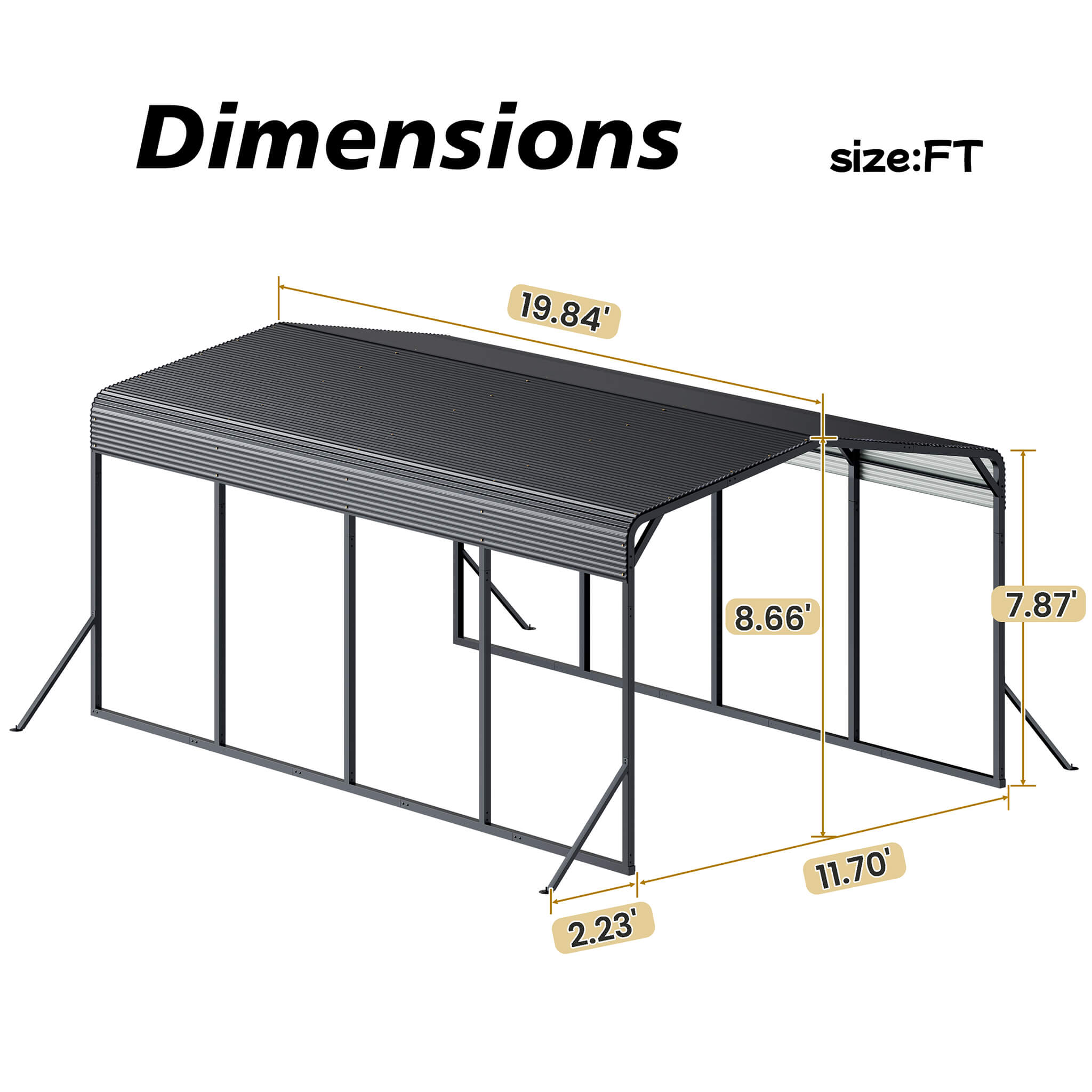 [12X20FT] Alora Heavy-Duty All-Weather Metal Carport With Reinforced Support Base (SAK97381) – SAKSBY WHOLESALE, view 13
