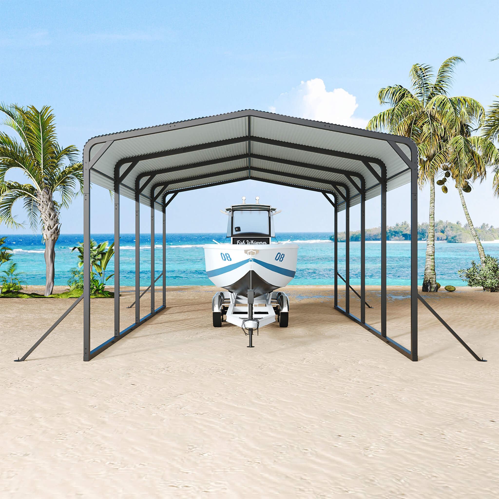 [12X20FT] Alora Heavy-Duty All-Weather Metal Carport With Reinforced Support Base (SAK97381) – SAKSBY WHOLESALE, view 9
