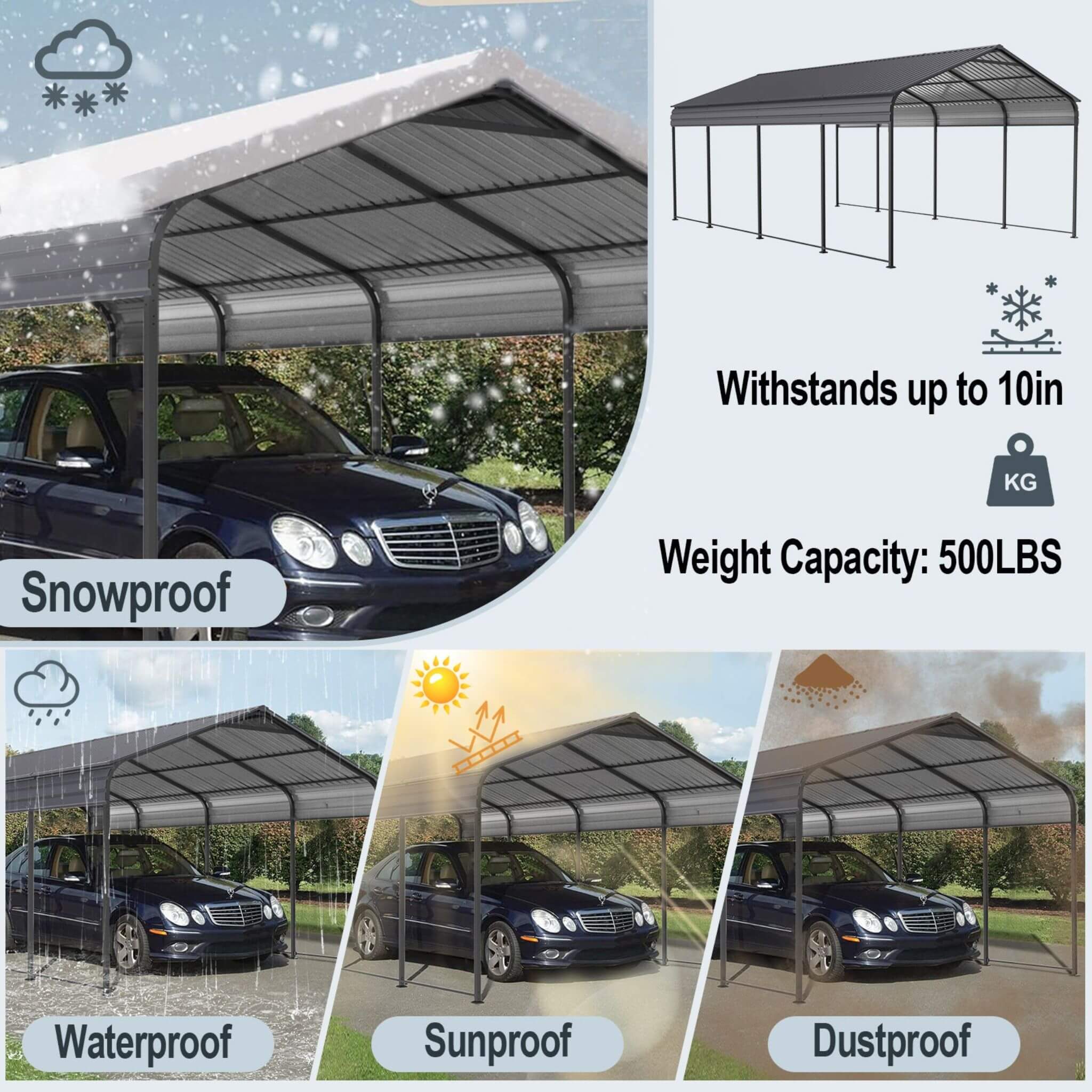 [12X20FT] Alora Heavy-Duty Metal Carport With Galvanized Steel Roof For Car, Boats And Trucks, Gray (SAK95562) – SAKSBY WHOLE