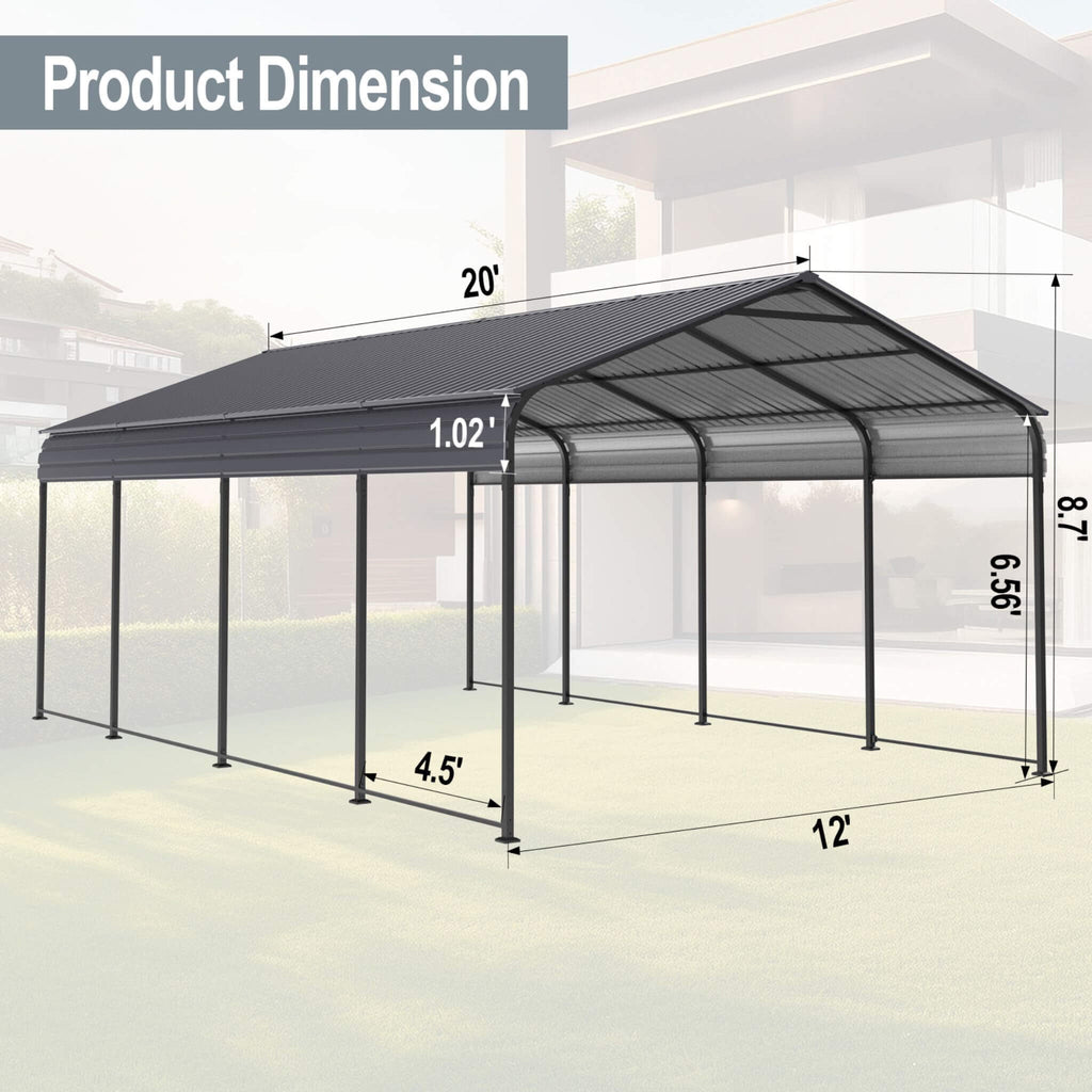[12X20FT] Alora Heavy-Duty Metal Carport With Galvanized Steel Roof For Car, Boats And Trucks, Gray (SAK95562) – SAKSBY WHOLE