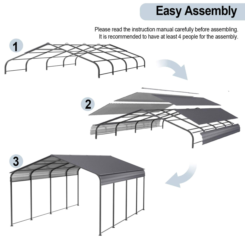 [12X20FT] Alora Heavy-Duty Metal Carport With Galvanized Steel Roof For Car, Boats And Trucks, Gray (SAK95562) – SAKSBY WHOLE