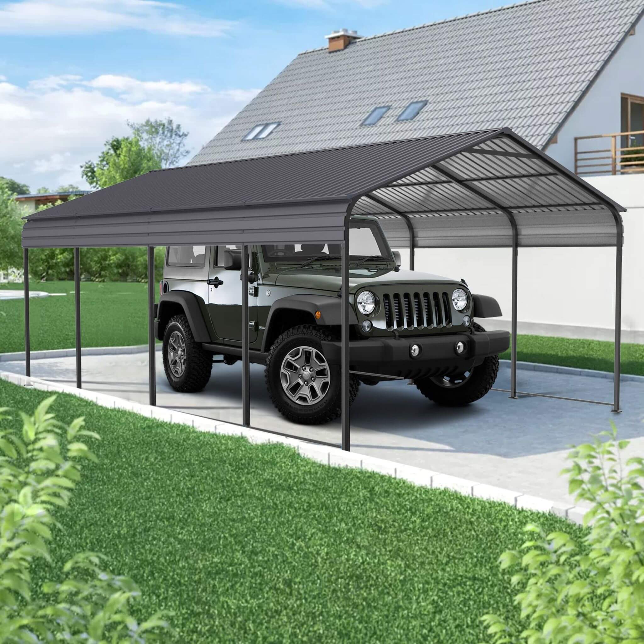 [12X20FT] Alora Heavy-Duty Metal Carport With Galvanized Steel Roof For Car, Boats And Trucks, Gray (SAK95562) – SAKSBY WHOLE