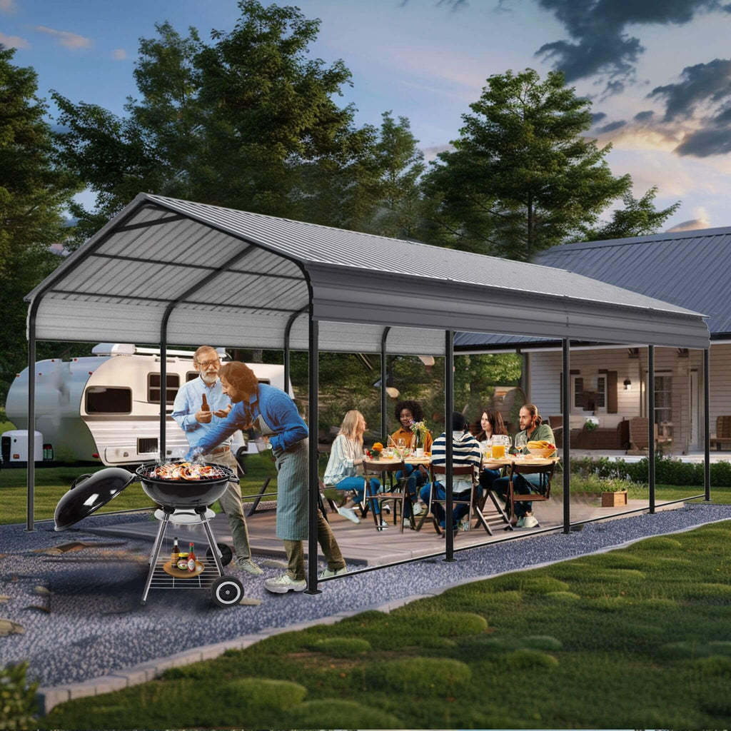 [12X20FT] Alora Heavy-Duty Metal Carport With Galvanized Steel Roof For Car, Boats And Trucks, Gray (SAK95562) – SAKSBY WHOLE