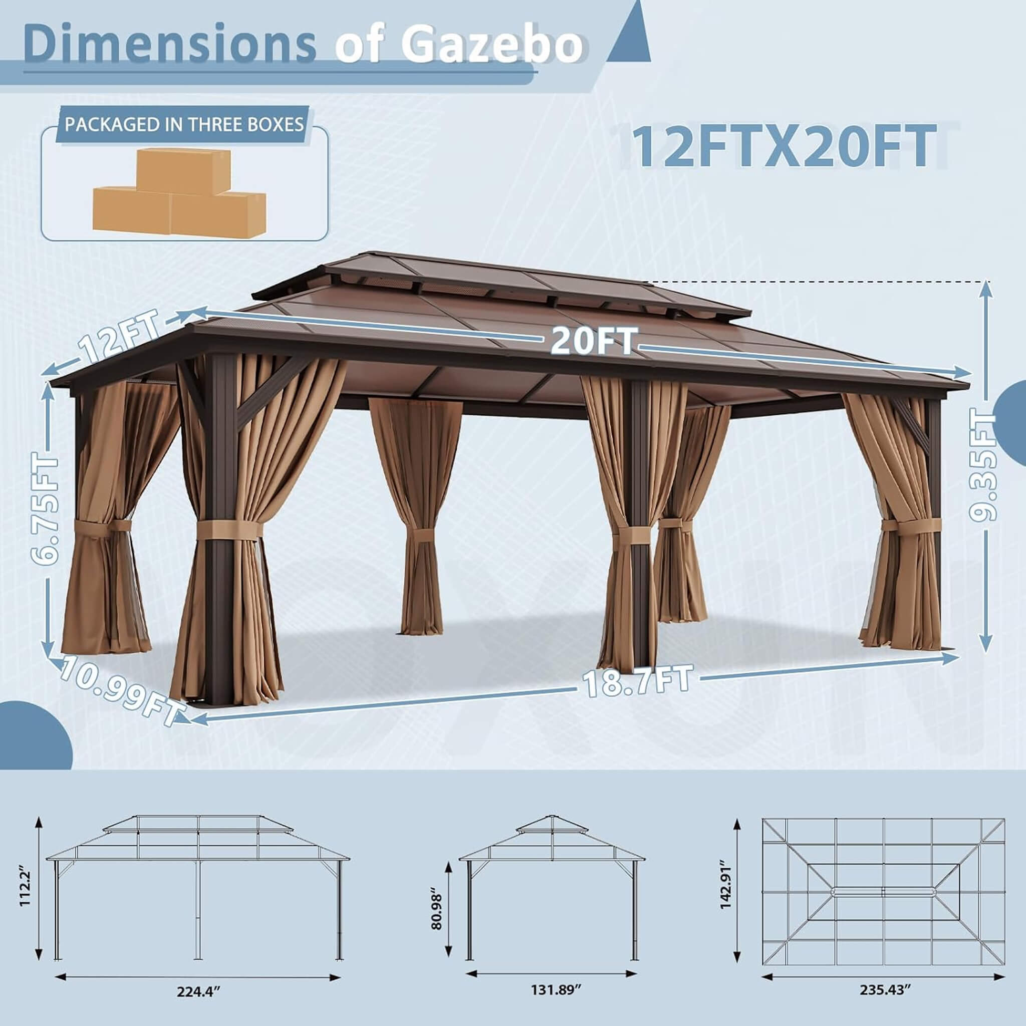 [12X20FT] Alora Premium Aluminum Outdoor Polycarbonate Hardtop Gazebo With Netting & Curtains (SAK36580) – SAKSBY WHOLESALE, 