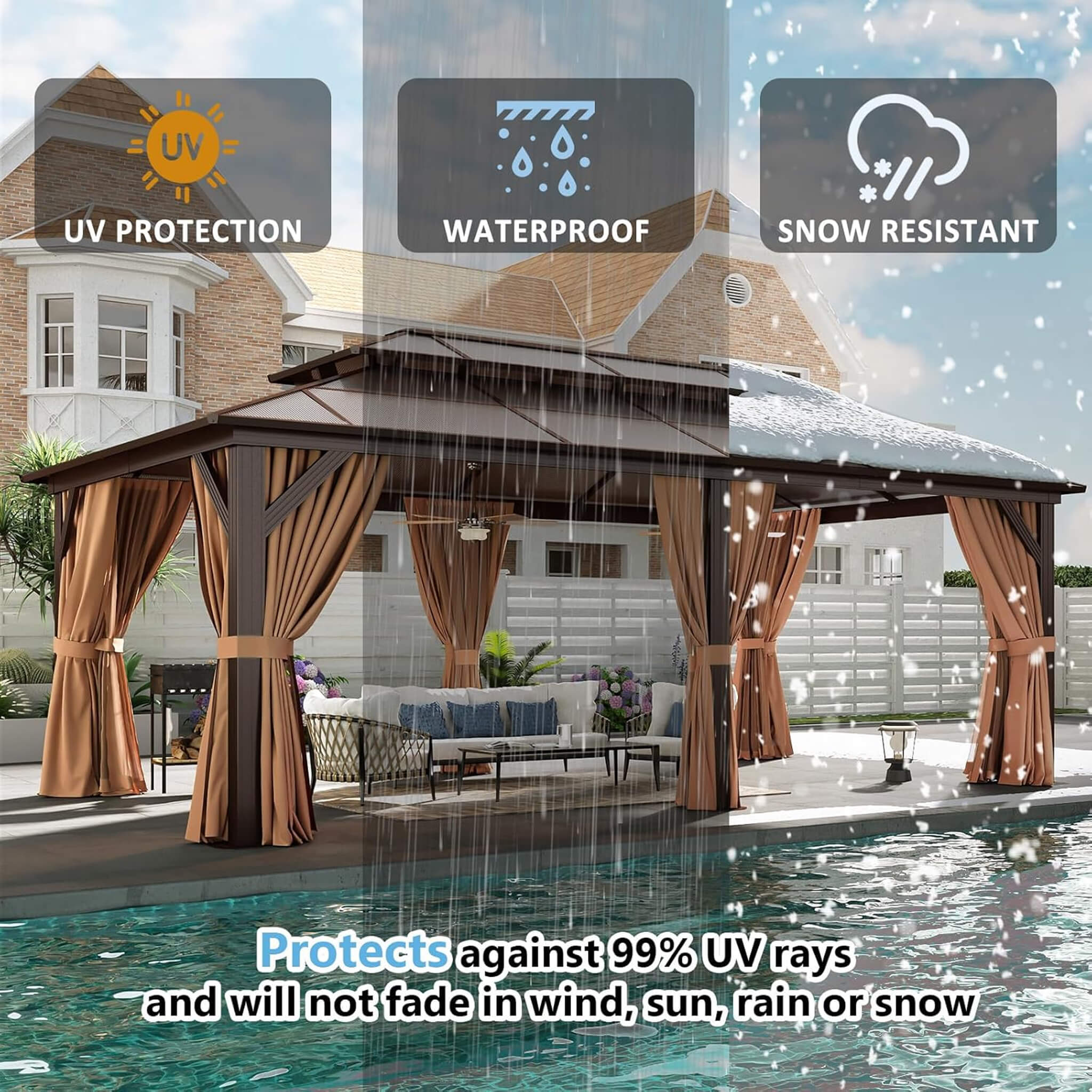 [12X20FT] Alora Premium Aluminum Outdoor Polycarbonate Hardtop Gazebo With Netting & Curtains (SAK36580) – SAKSBY WHOLESALE, 