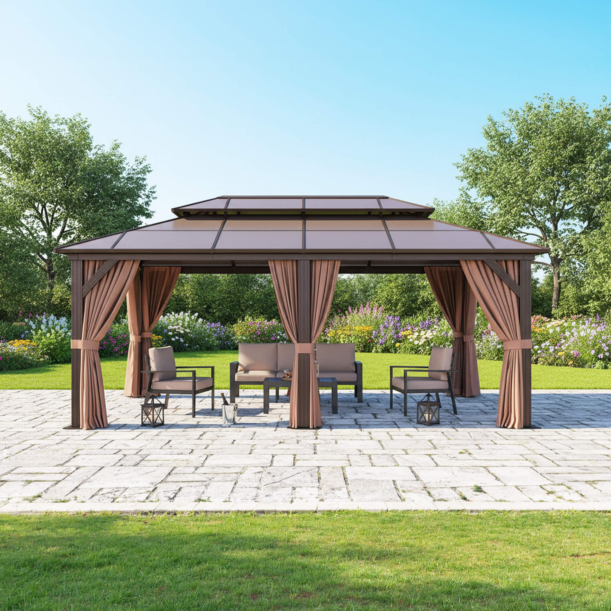 [12X20FT] Alora Premium Aluminum Outdoor Polycarbonate Hardtop Gazebo With Netting & Curtains (SAK36580) – SAKSBY WHOLESALE