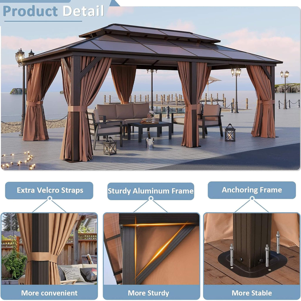 [12X20FT] Alora Premium Aluminum Outdoor Polycarbonate Hardtop Gazebo With Netting & Curtains (SAK36580) – SAKSBY WHOLESALE, 