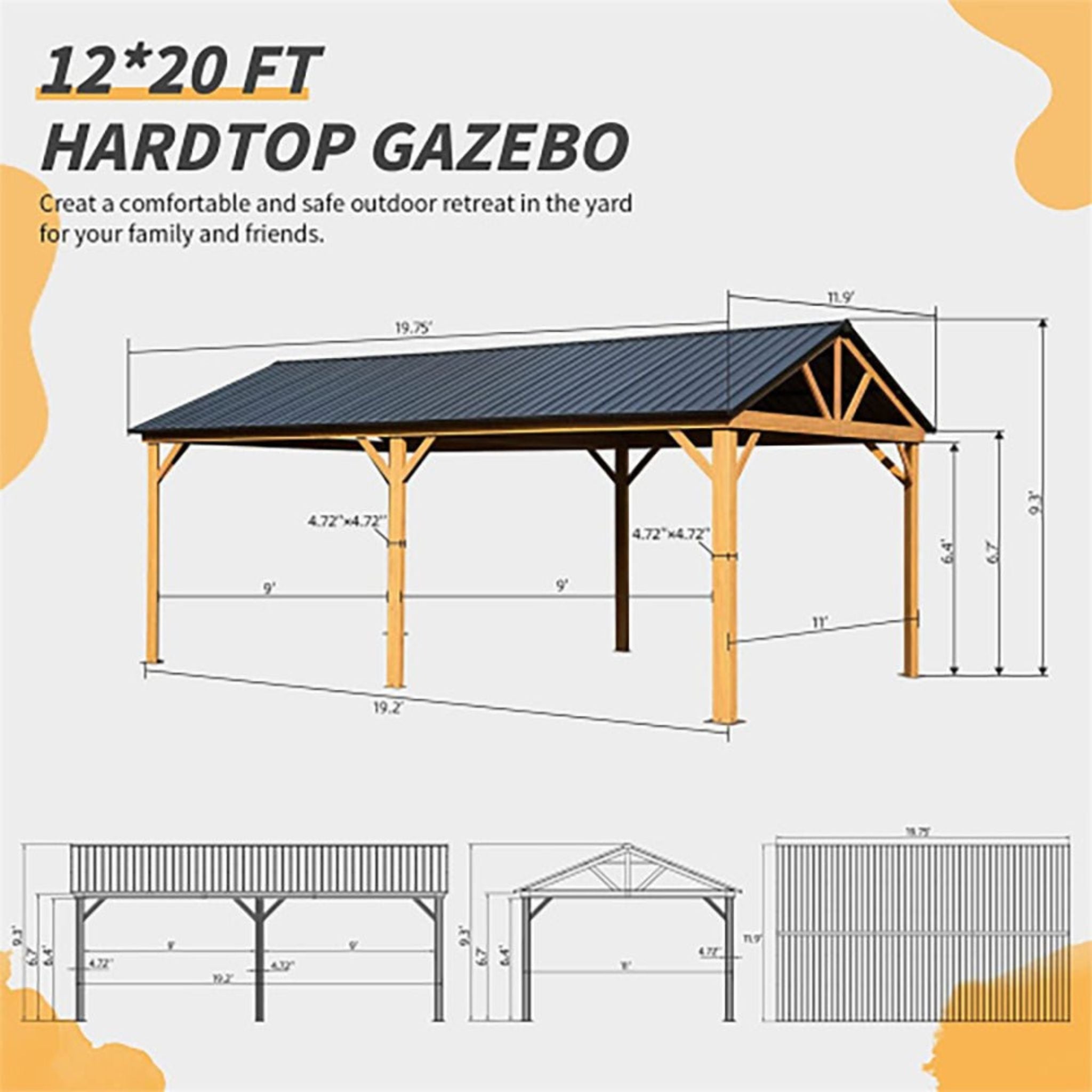 [12X20FT] Alora Premium Outdoor Double-Layer Galvanized Steel Hardtop Gazebo For Patio (SAK46095) – SAKSBY WHOLESALE, view 8