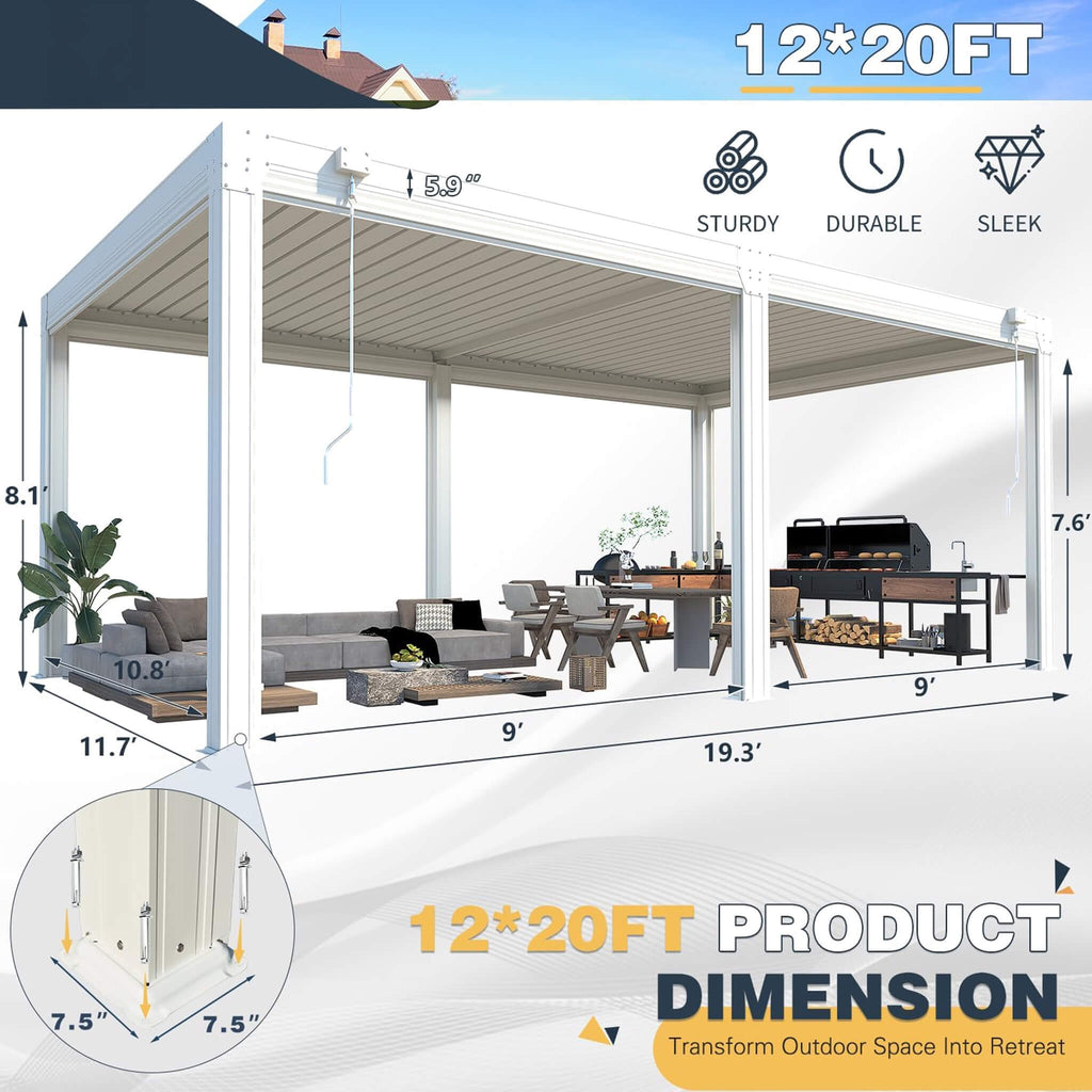 Alora Louvered Aluminum Pergola With Adjustable Roof And Pull-Down Screens (SAK46817) – SAKSBY WHOLESALE, view 12