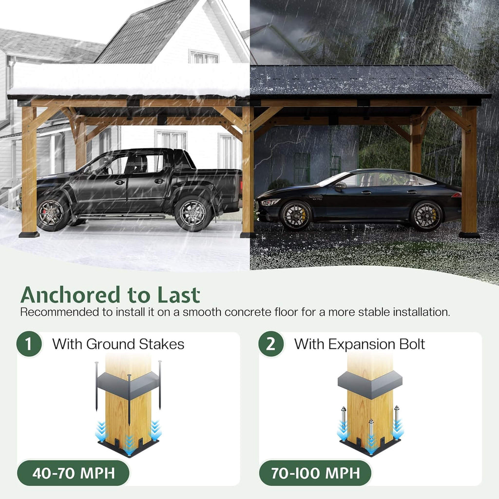 [12X24FT] Alora Large Heavy-Duty Outdoor Cedar Wood Hardtop Carport With Galvanized Steel Roof (SAK48392) – SAKSBY WHOLESALE,
