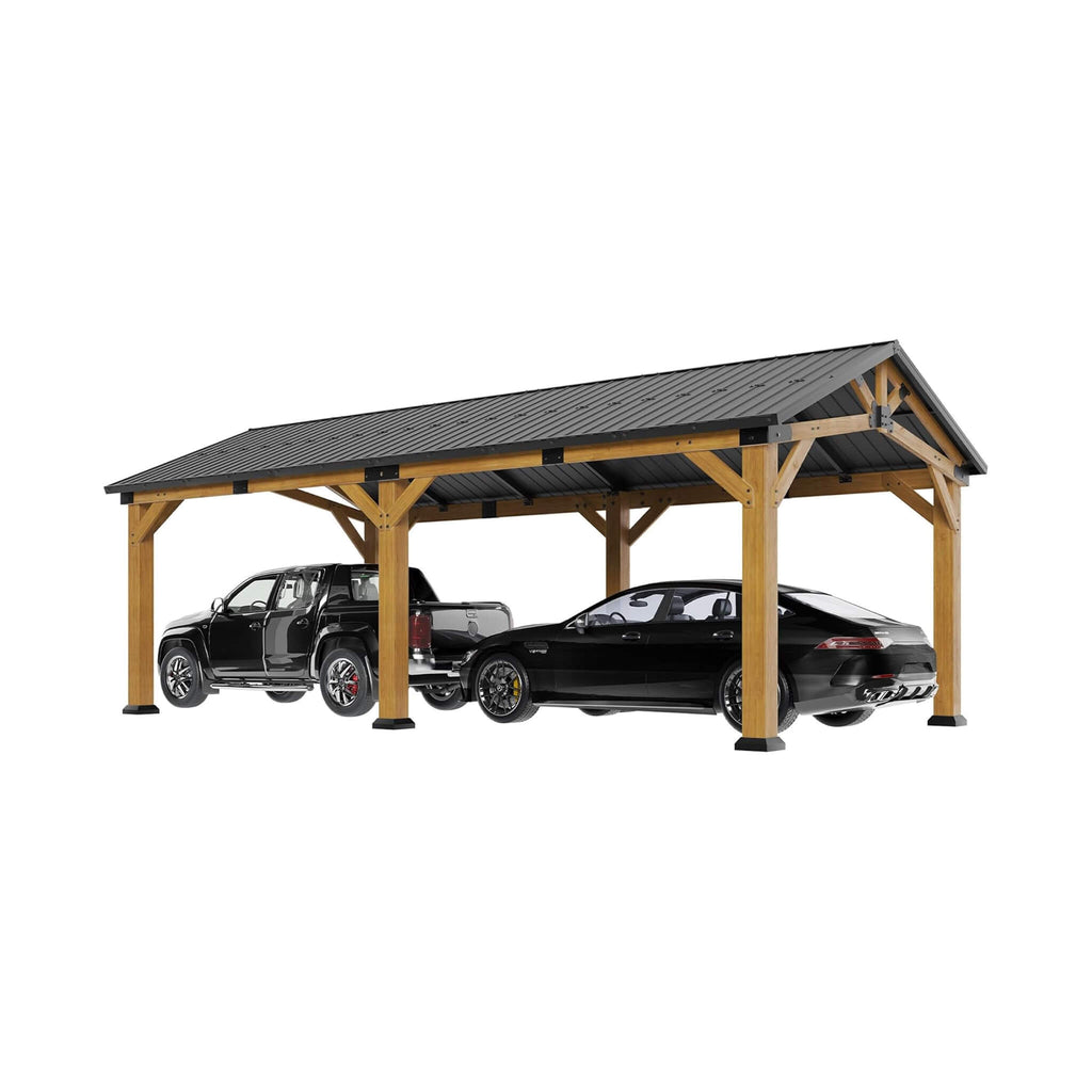 [12X24FT] Alora Large Heavy-Duty Outdoor Cedar Wood Hardtop Carport With Galvanized Steel Roof (SAK48392) – SAKSBY WHOLESALE,
