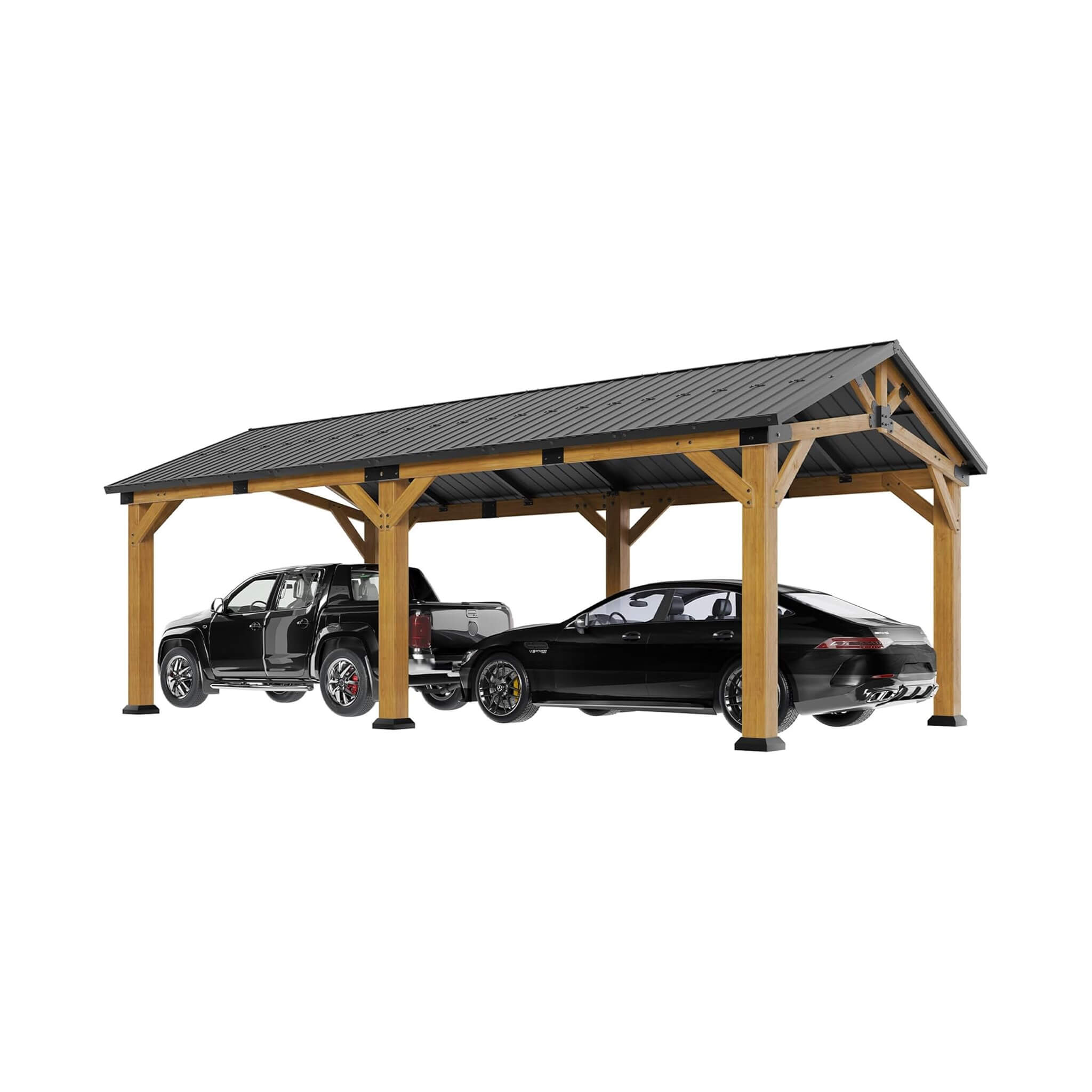 [12X24FT] Alora Large Heavy-Duty Outdoor Cedar Wood Hardtop Carport With Galvanized Steel Roof (SAK48392) – SAKSBY WHOLESALE,
