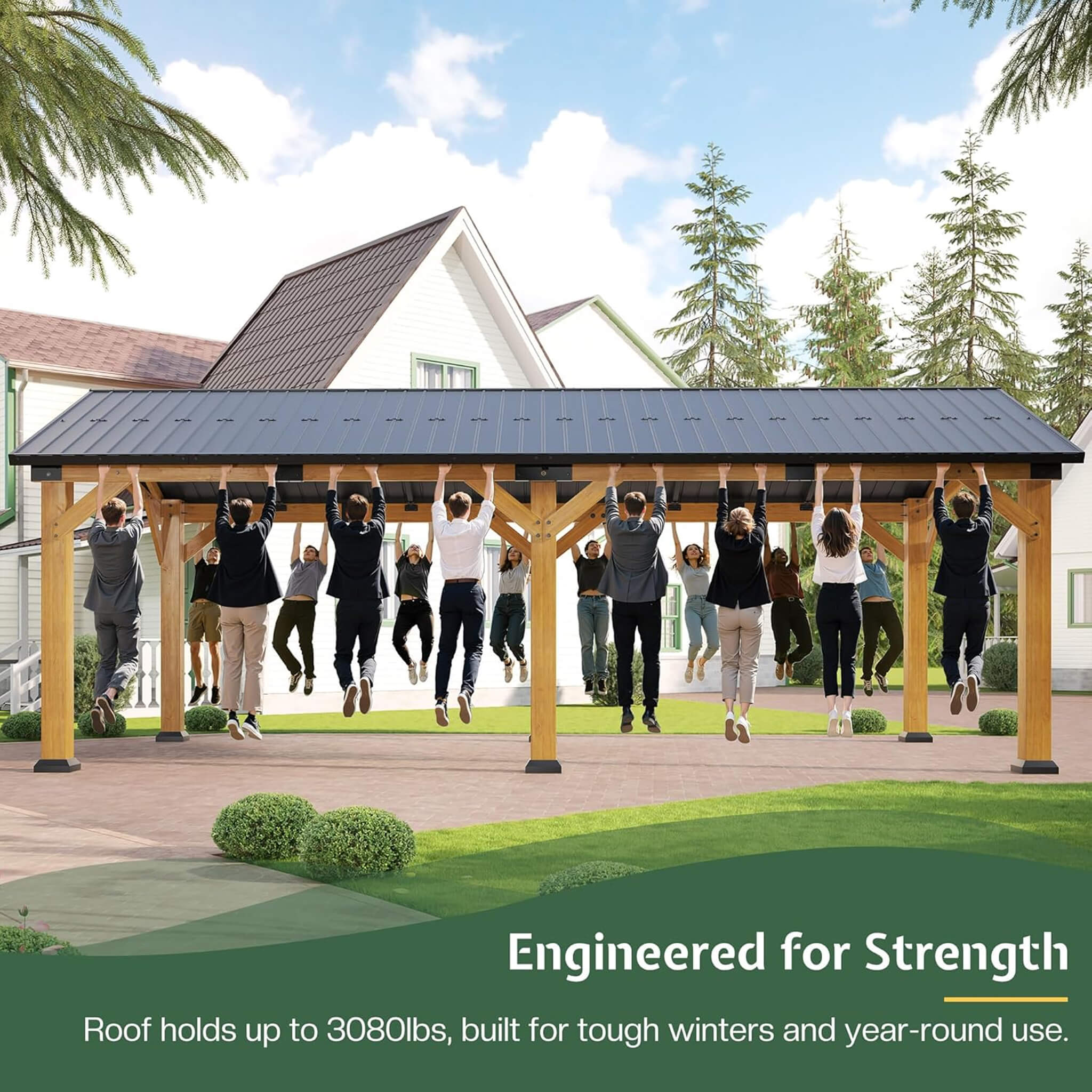 [12X24FT] Alora Large Heavy-Duty Outdoor Cedar Wood Hardtop Carport With Galvanized Steel Roof (SAK48392) – SAKSBY WHOLESALE,