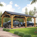 [12X24FT] Alora Large Heavy-Duty Outdoor Cedar Wood Hardtop Carport With Galvanized Steel Roof (SAK48392) – SAKSBY WHOLESALE