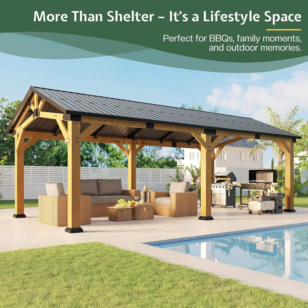 [12X24FT] Alora Large Heavy-Duty Outdoor Cedar Wood Hardtop Carport With Galvanized Steel Roof (SAK48392) – SAKSBY WHOLESALE,