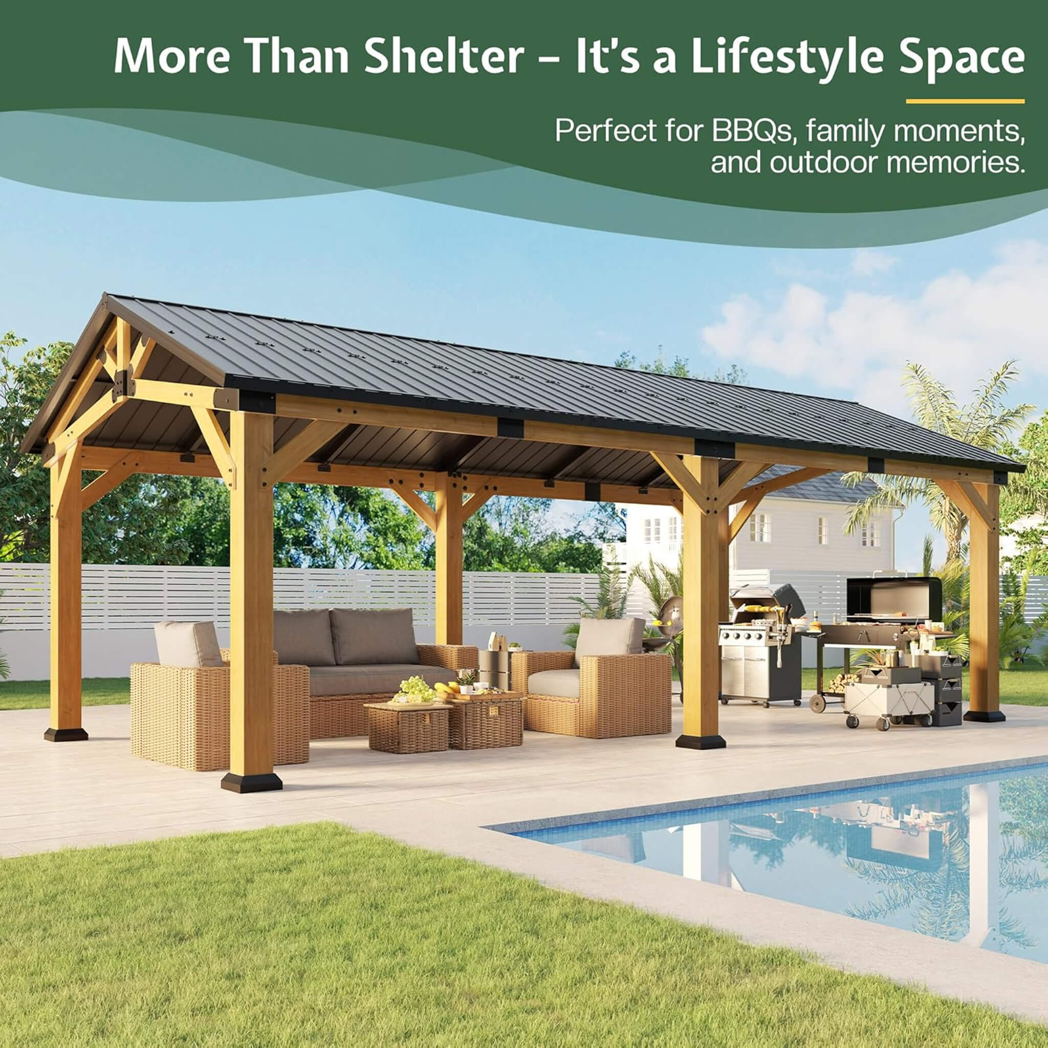 [12X24FT] Alora Large Heavy-Duty Outdoor Cedar Wood Hardtop Carport With Galvanized Steel Roof (SAK48392) – SAKSBY WHOLESALE,