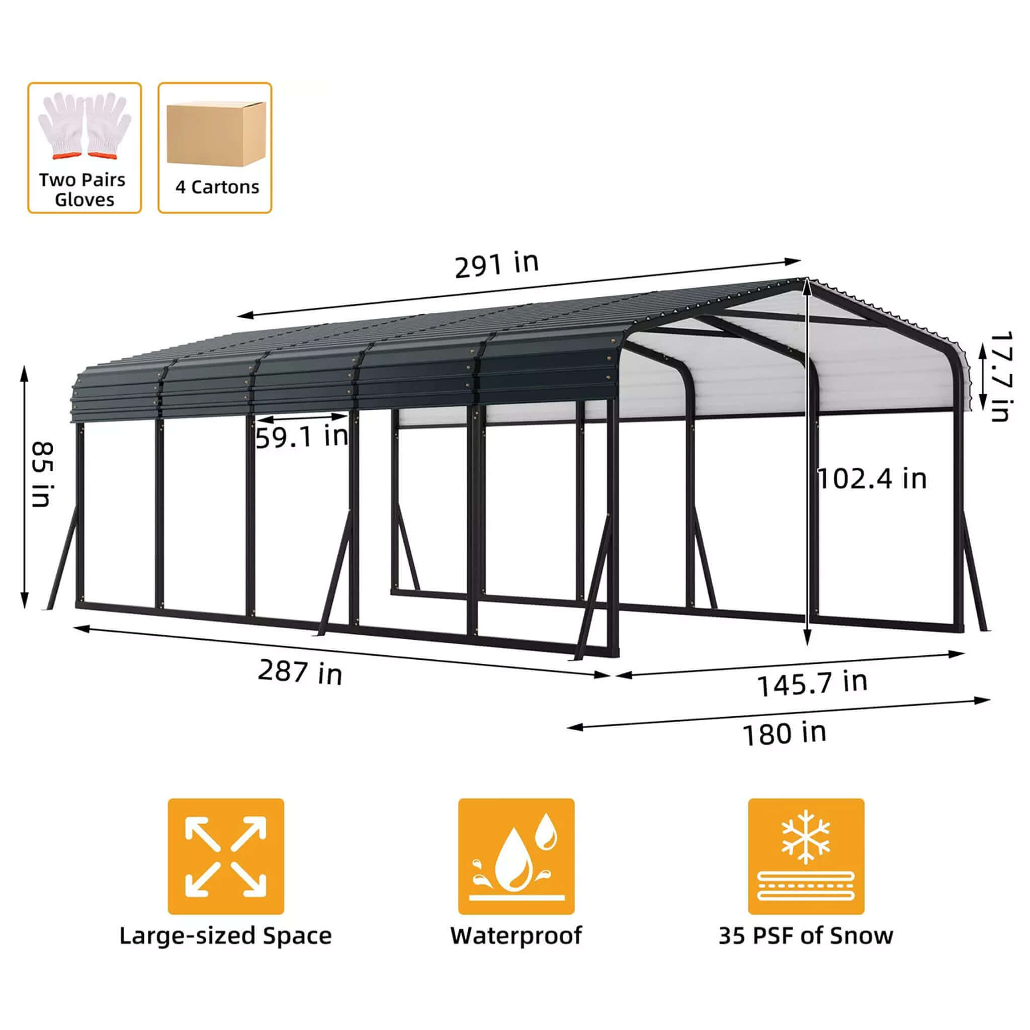 [12X24FT] Alora Large Heavy-Duty Outdoor Metal Carport Kit With Galvanized Steel Roof (SAK53849) – SAKSBY WHOLESALE, view 5