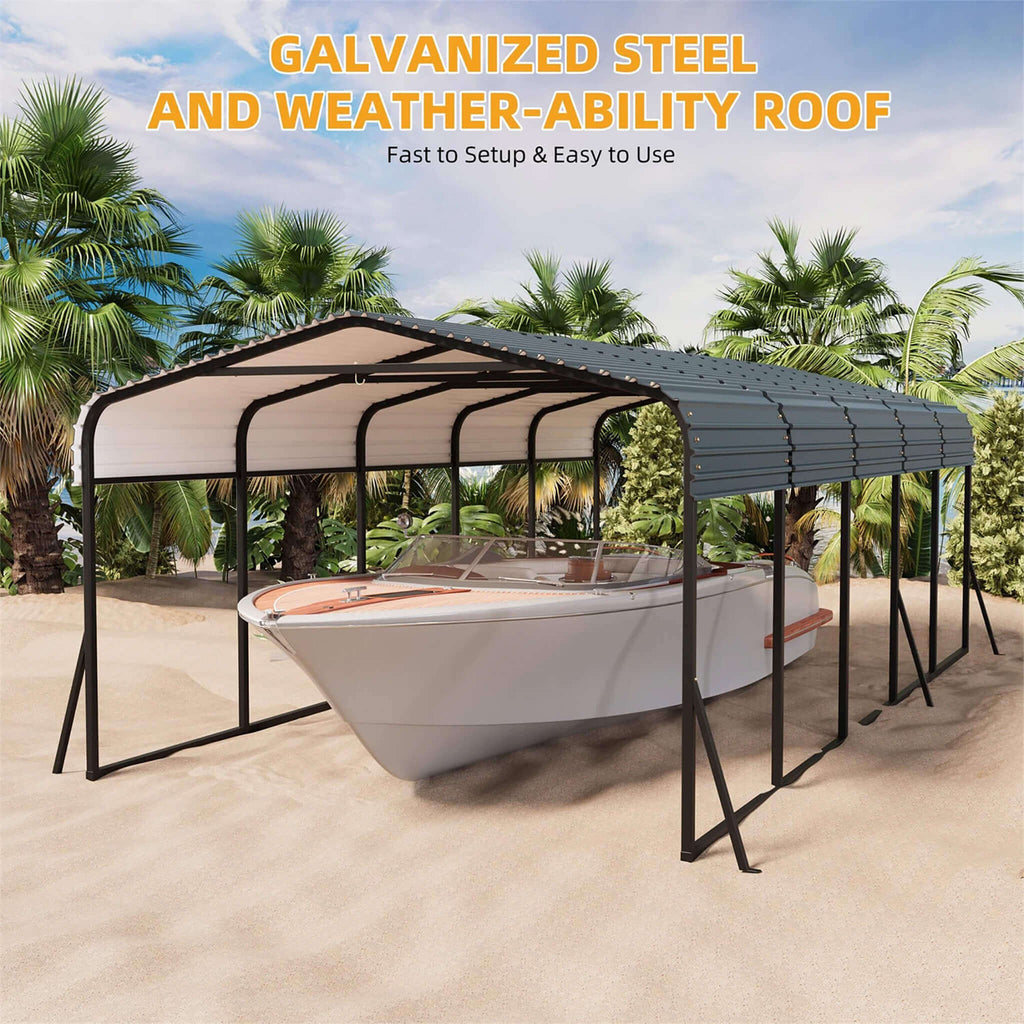[12X24FT] Alora Large Heavy-Duty Outdoor Metal Carport Kit With Galvanized Steel Roof (SAK53849) – SAKSBY WHOLESALE, view 3