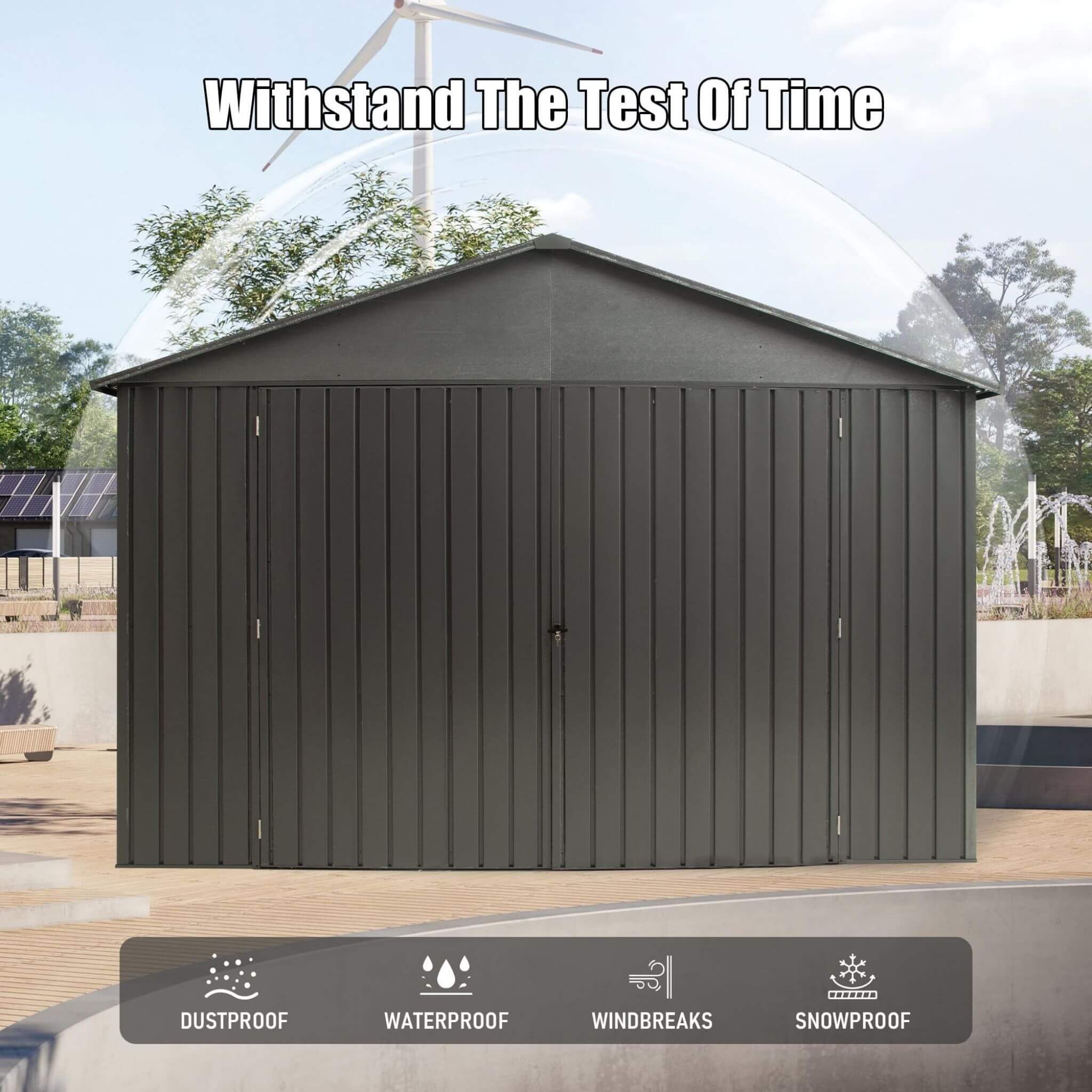 [12X25FT] Alora Extra Large Heavy-Duty Outdoor Metal Carport Garage Shed With Lockable Double Hinged Doors (SAK34153) – SAKSB