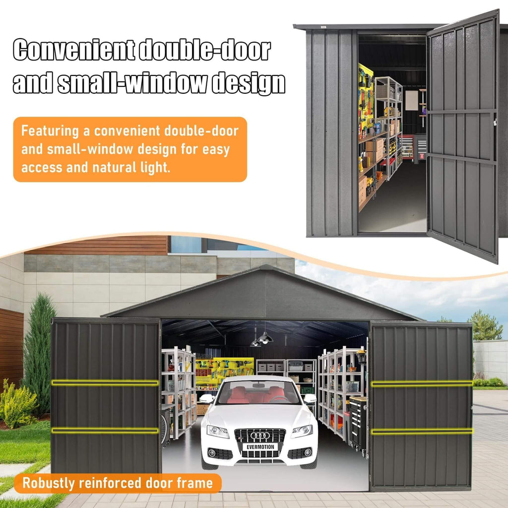 [12X25FT] Alora Extra Large Heavy-Duty Outdoor Metal Carport Garage Shed With Lockable Double Hinged Doors (SAK34153) – SAKSB