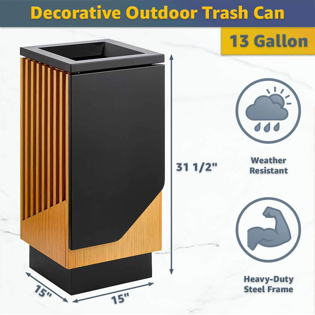 13-Gallon Heavy-Duty Commercial Outdoor Square Decorative Trash Can (SAK30467) – SAKSBY WHOLESALE, view 7