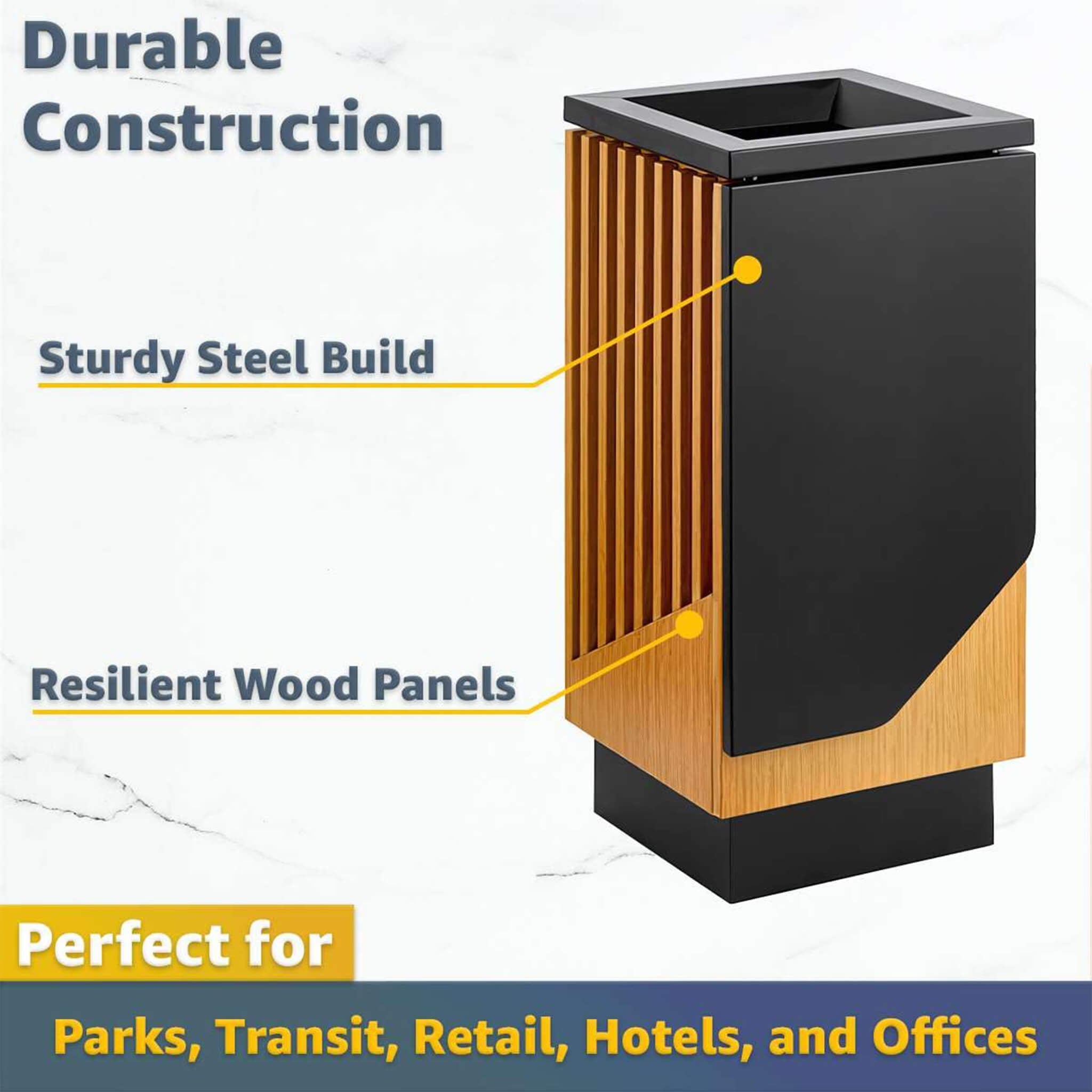 13-Gallon Heavy-Duty Commercial Outdoor Square Decorative Trash Can (SAK30467) – SAKSBY WHOLESALE, view 4
