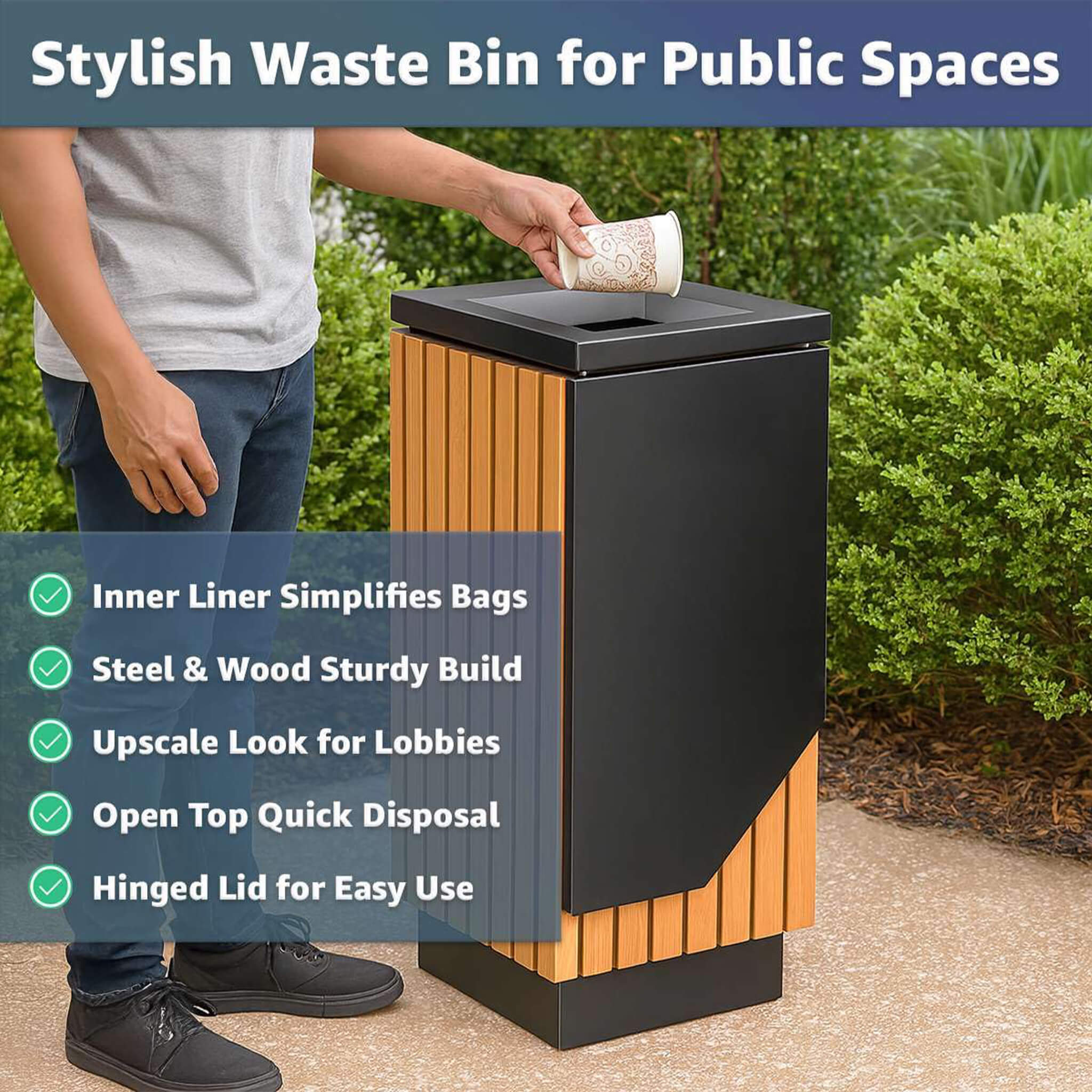 13-Gallon Heavy-Duty Commercial Outdoor Square Decorative Trash Can (SAK30467) – SAKSBY WHOLESALE, view 5