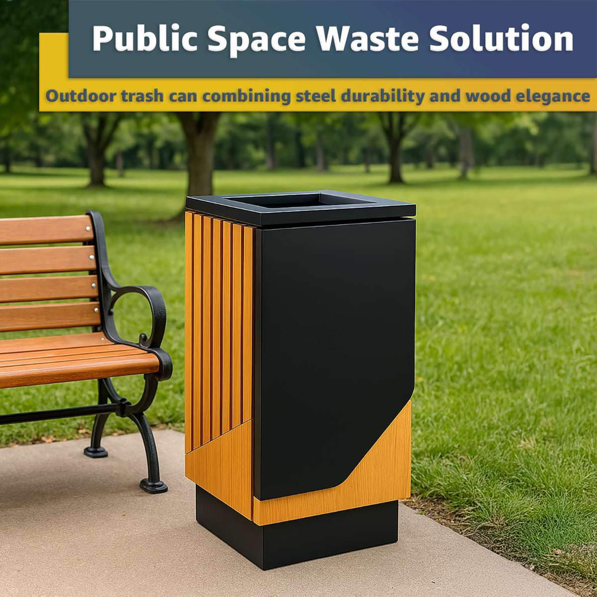 13-Gallon Heavy-Duty Commercial Outdoor Square Decorative Trash Can (SAK30467) – SAKSBY WHOLESALE, view 6