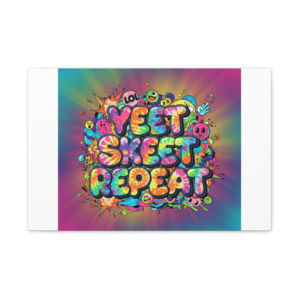 Yeet Skeet Repeat Canvas | Slogan & Glitch Graphic, Meme Phrase Wall Art