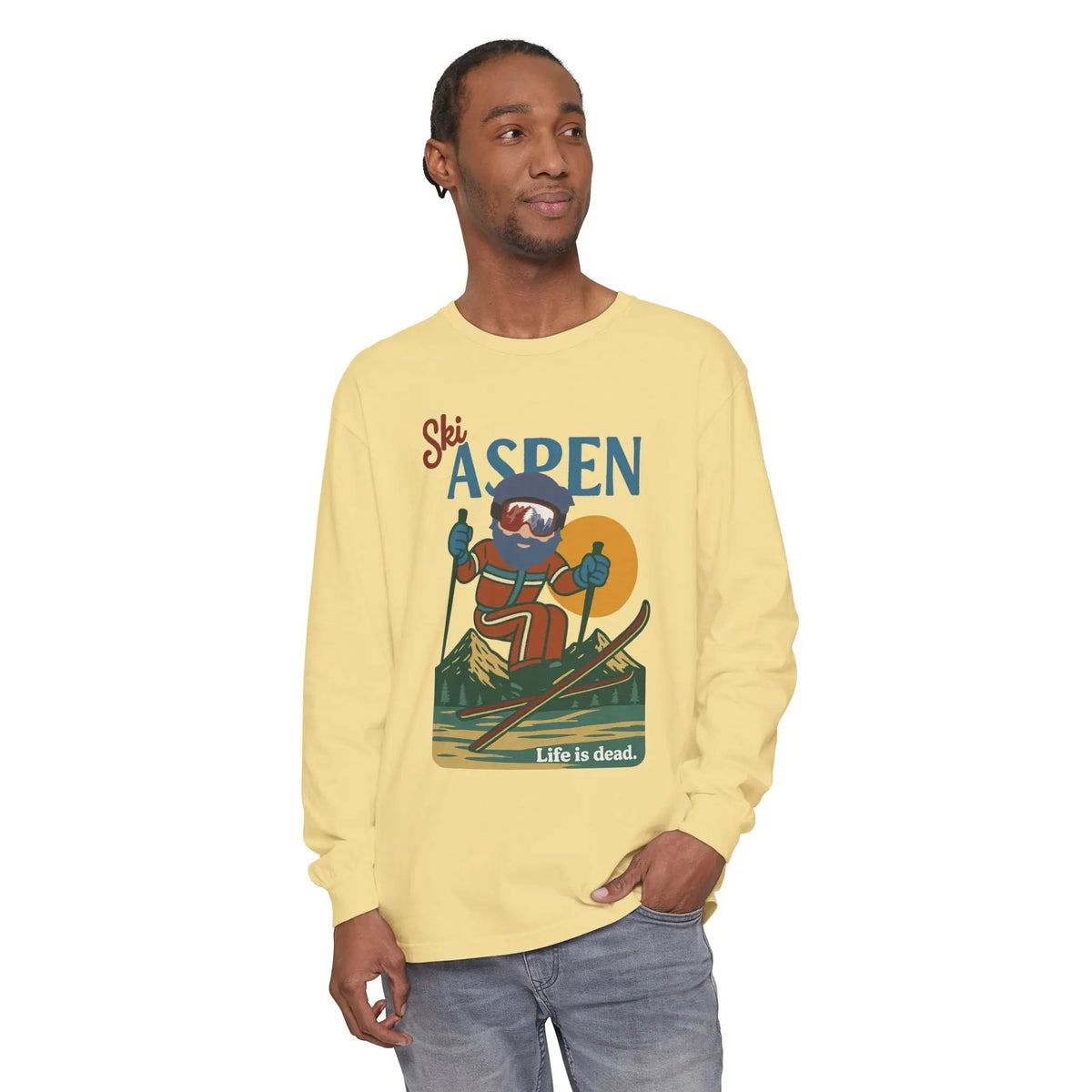 Ski Aspen - Life is Dead Mountain Collection Garment-Dyed Long Sleeve T-Shirt