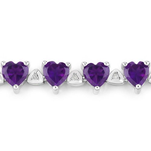10.01 Carat Genuine Amethyst and White Diamond .925 Sterling Silver Bracelet