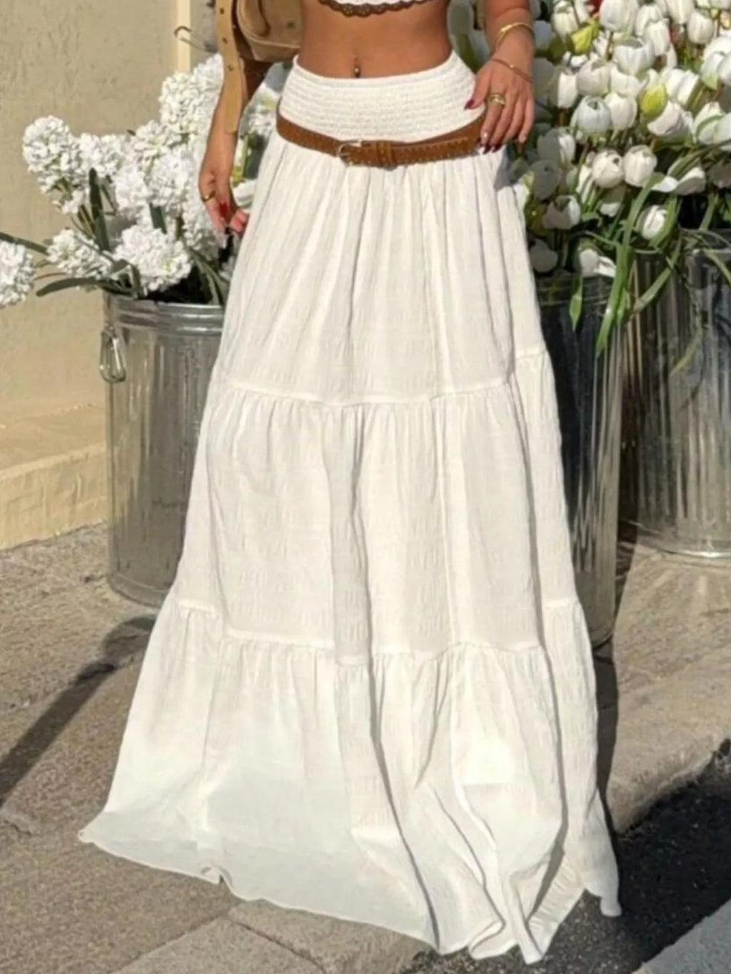 Smocked Tiered Flowy Maxi Skirt