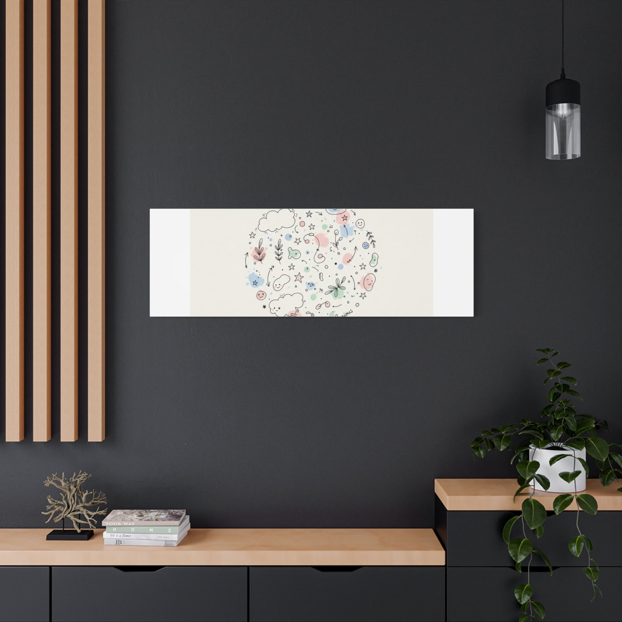 Doodle Circle Line Drawing Matte Canvas, Hand-Drawn Sketch Art