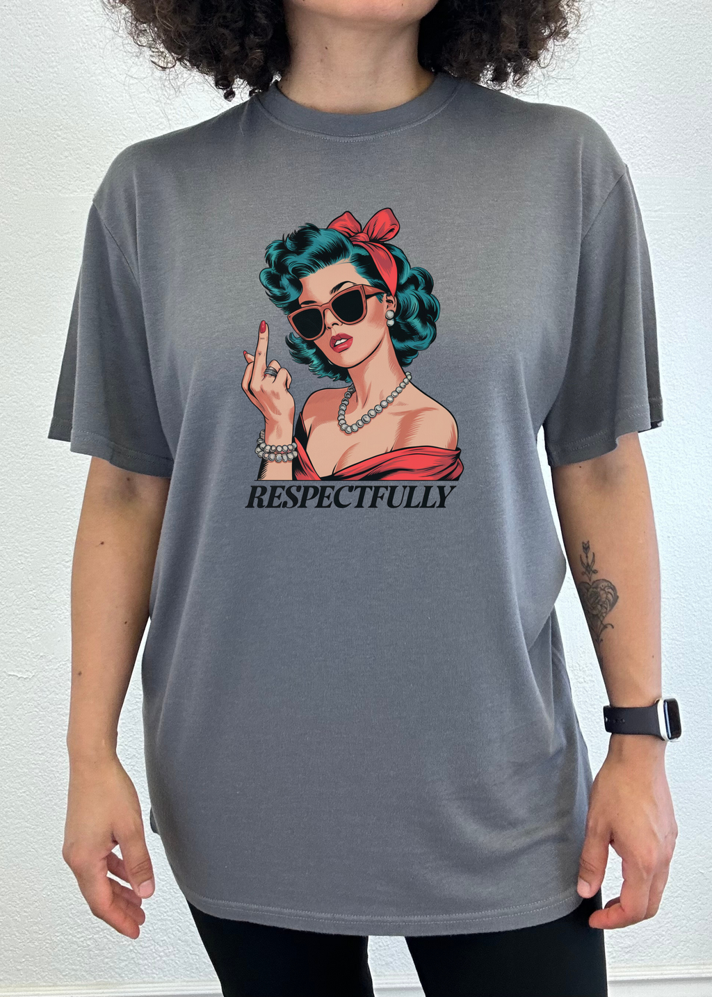 Spun Bamboo Respectfully Middle Finger Unisex Bamboo/Cotton Graphic T-Shirt — alternative angle