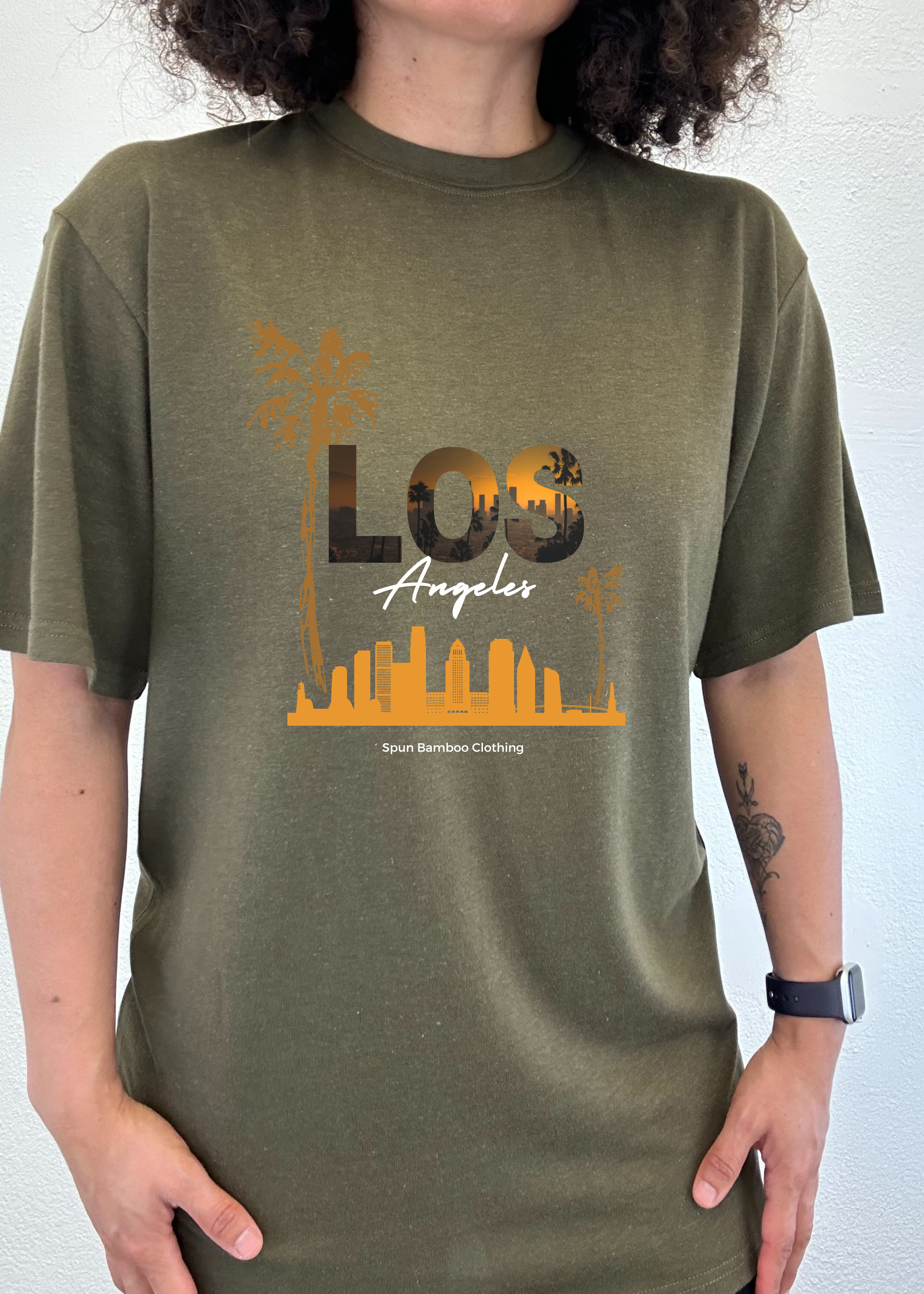 Spun Bamboo Los Angeles Unisex Bamboo Viscose/Organic Cotton Short Sleeve Graphic T-Shirt — back view