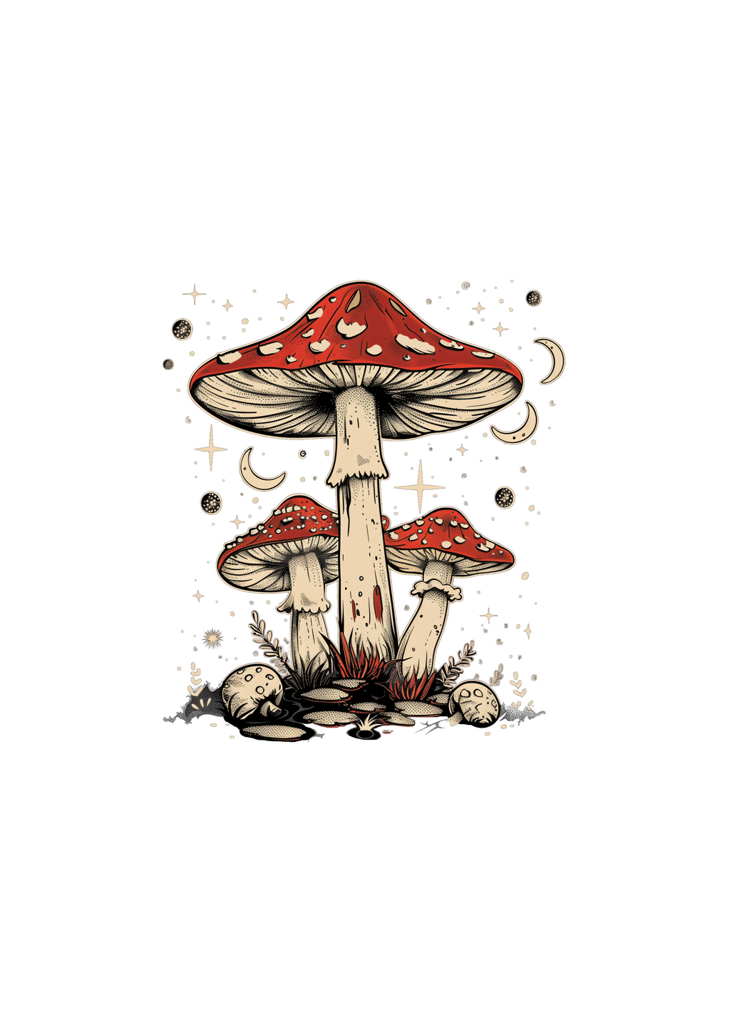 Spun Bamboo Boho Retro Hippie Mushrooms Natural Unisex Bamboo/Cotton Graphic T-Shirt — flat-lay composition