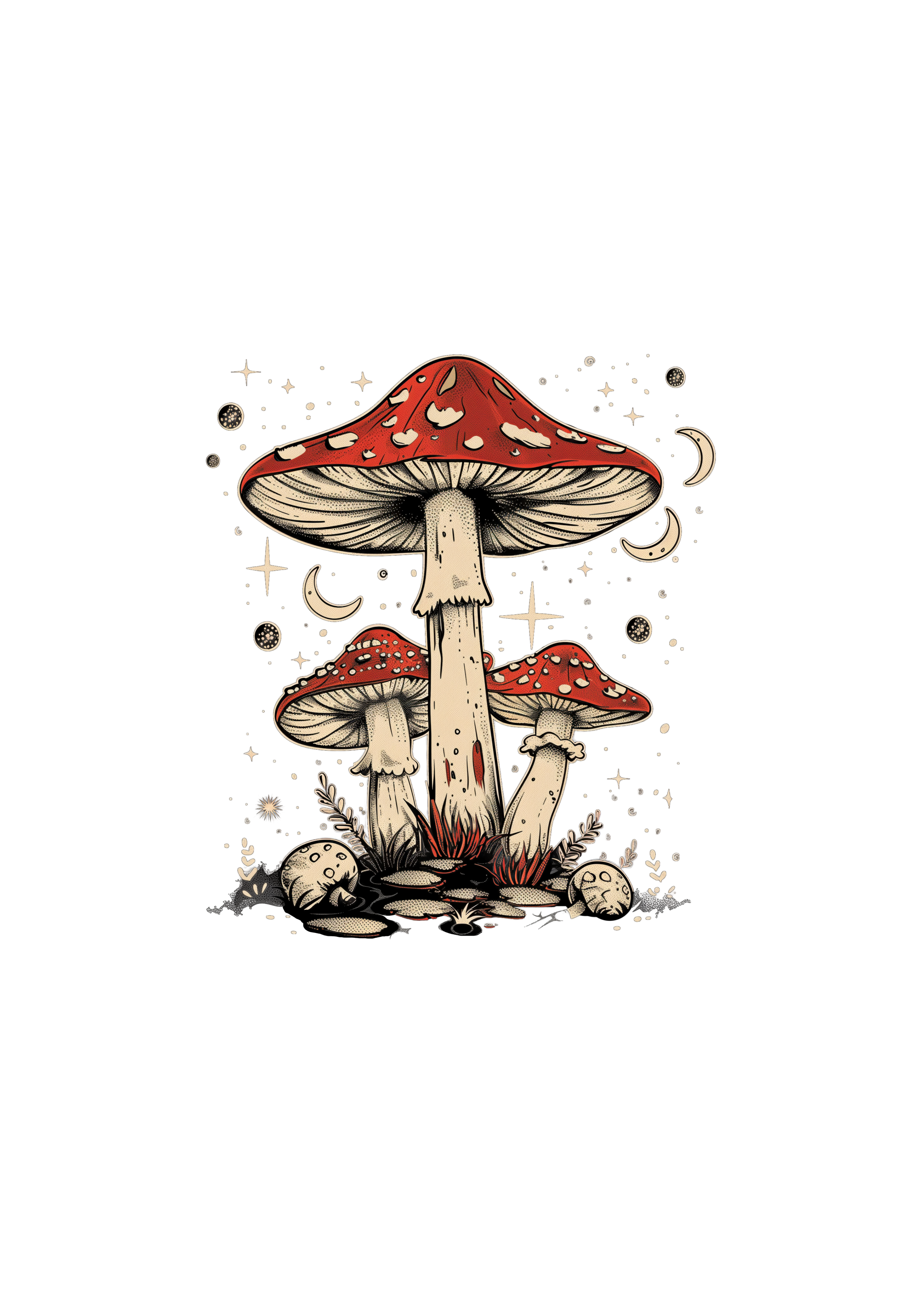 Spun Bamboo Boho Retro Hippie Mushrooms Natural Unisex Bamboo/Cotton Graphic T-Shirt — flat-lay composition
