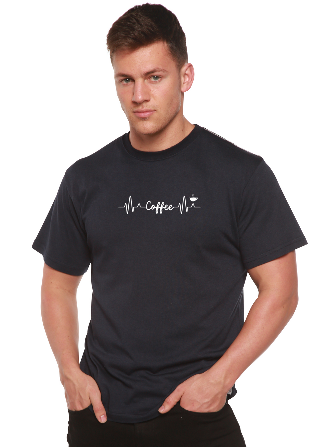 Spun Bamboo Heartbeat Coffee Unisex Bamboo/Cotton Graphic T-Shirt — back view
